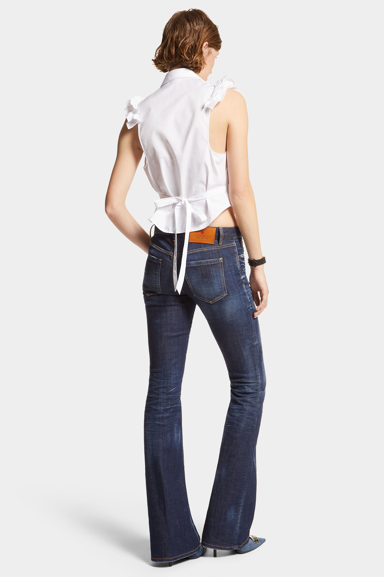 Dark Clean Wash Medium Waist Flare Jeans