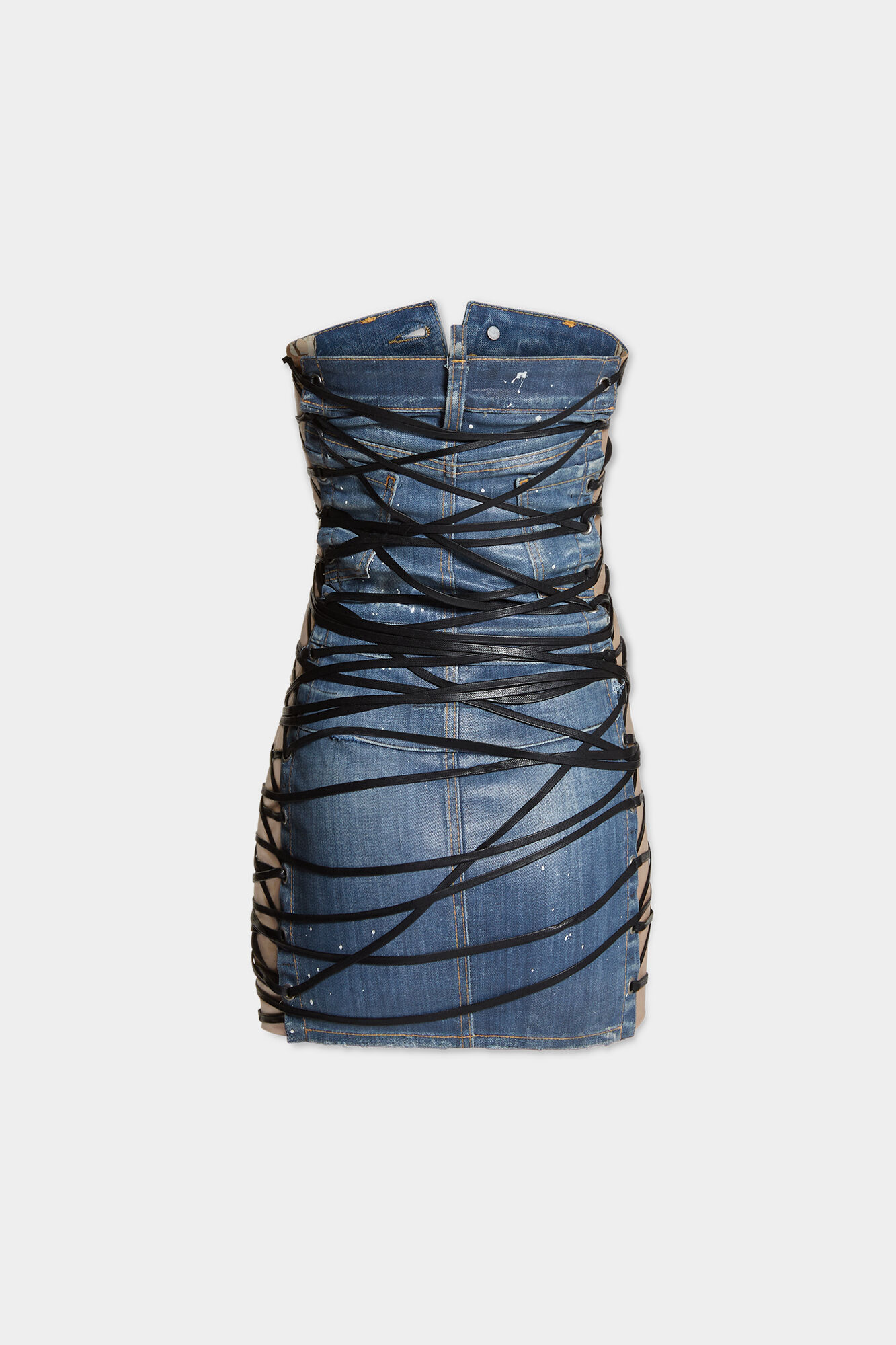 Light Frozen Wash Lace Up Jean Dress