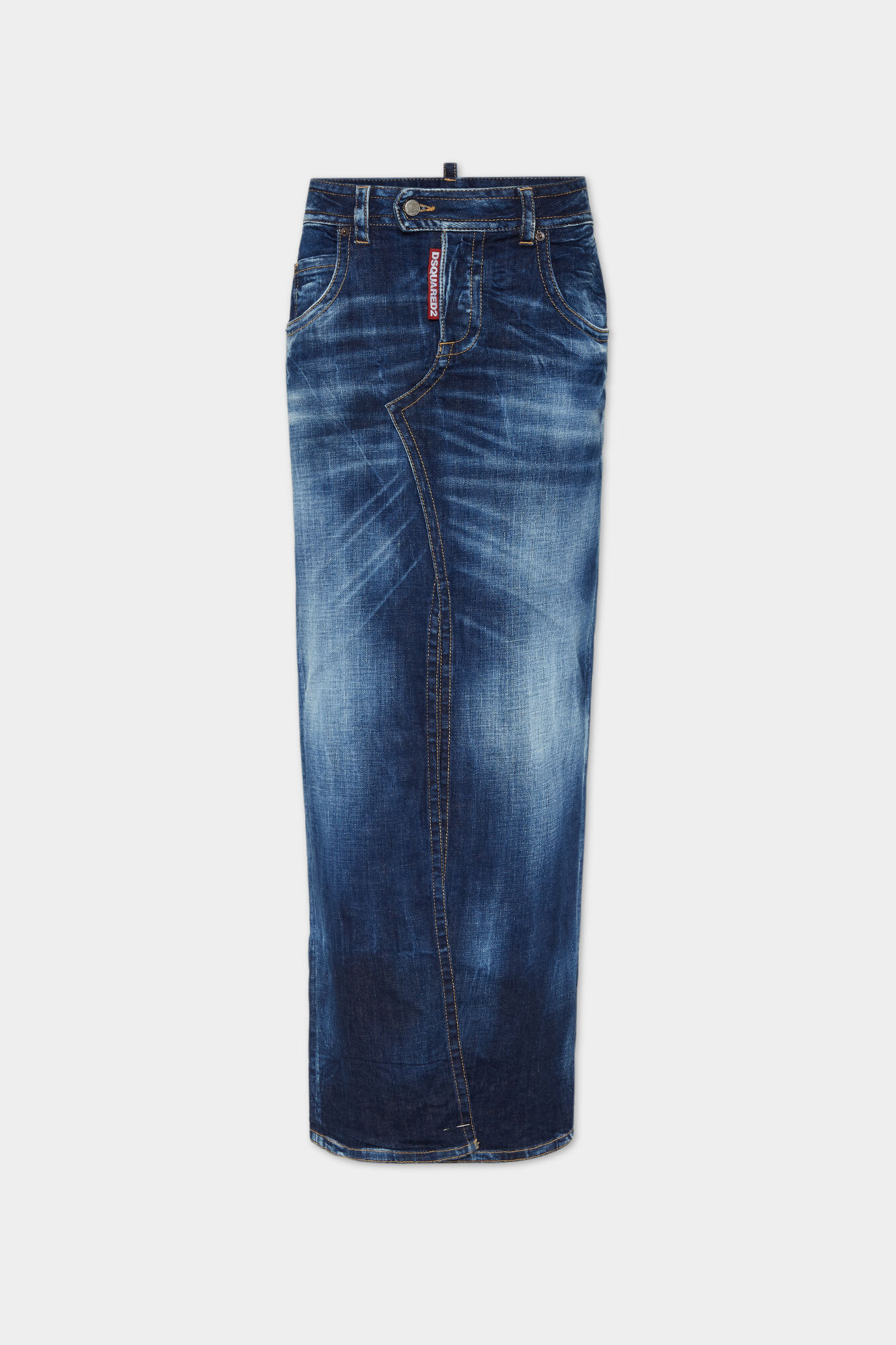 Medium Wash Front Split Jean Skirt