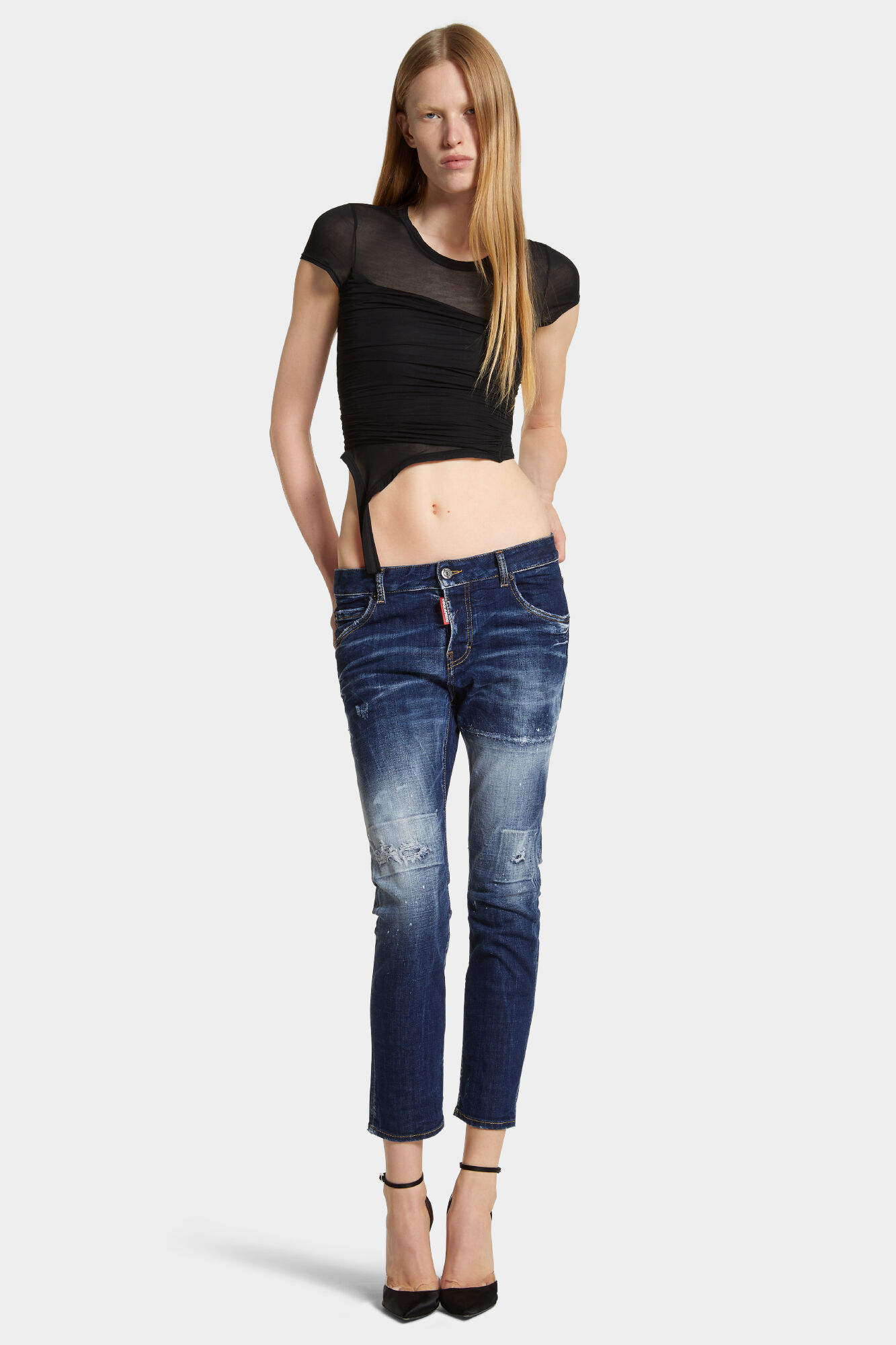 Dark White Line Wash Cool Girl Jeans