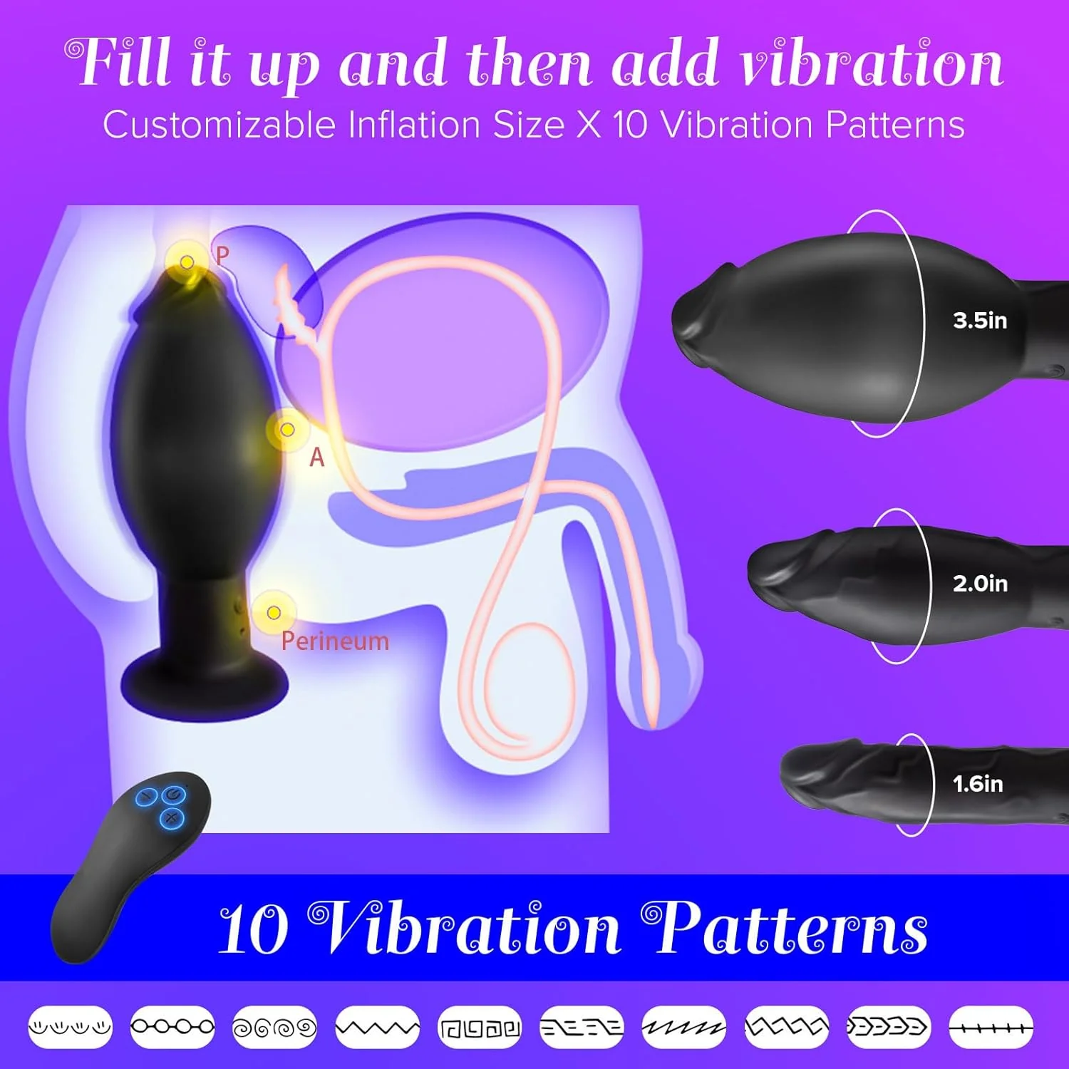 Inflatable Butt Plug Anal Prejac Training Stretcher Extender Vibrating Suction Cup Dildo