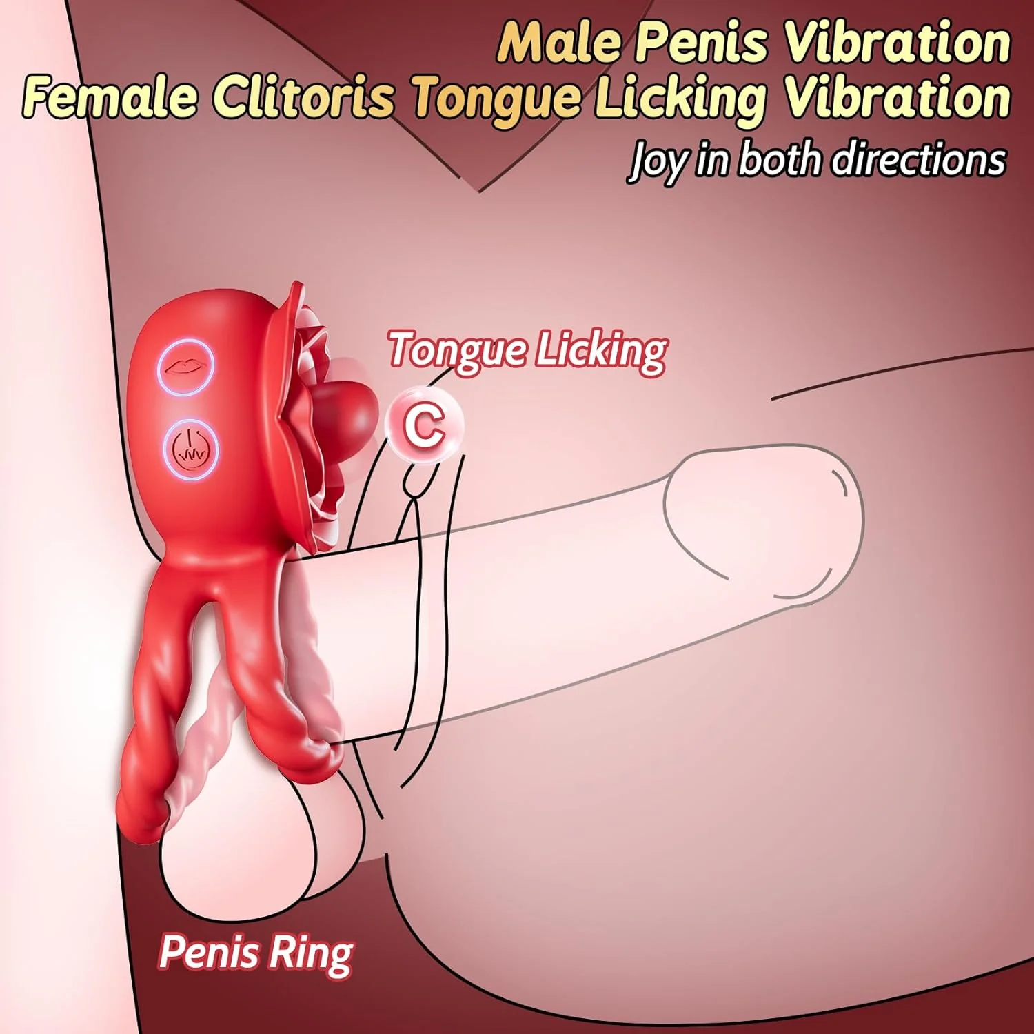 Femdom Handjobs Rimjob Penis Ring Tongue Vibrator with 10 Licking & 10 Vibrating Modes