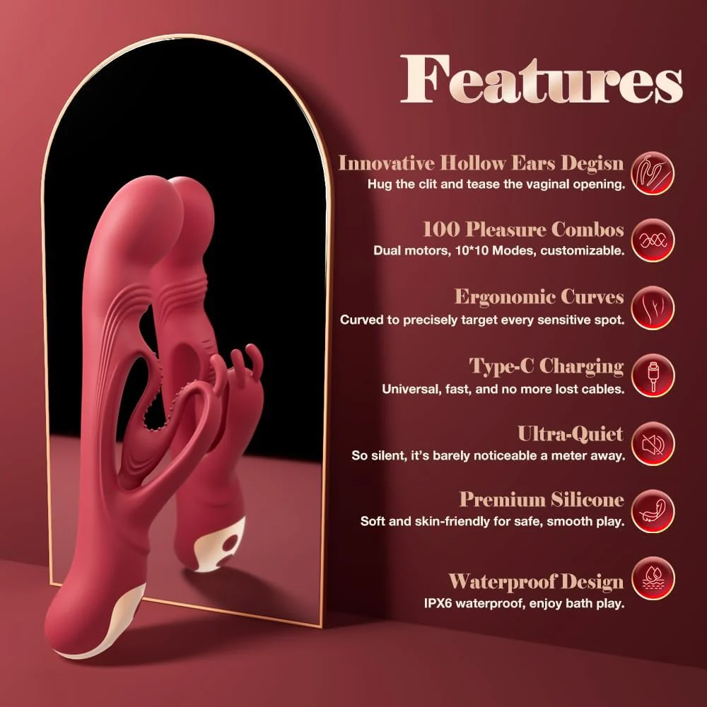 Rabbit Vibrator with Soft Hollow Bunny Ears for More Precise Clitoral Stimulation