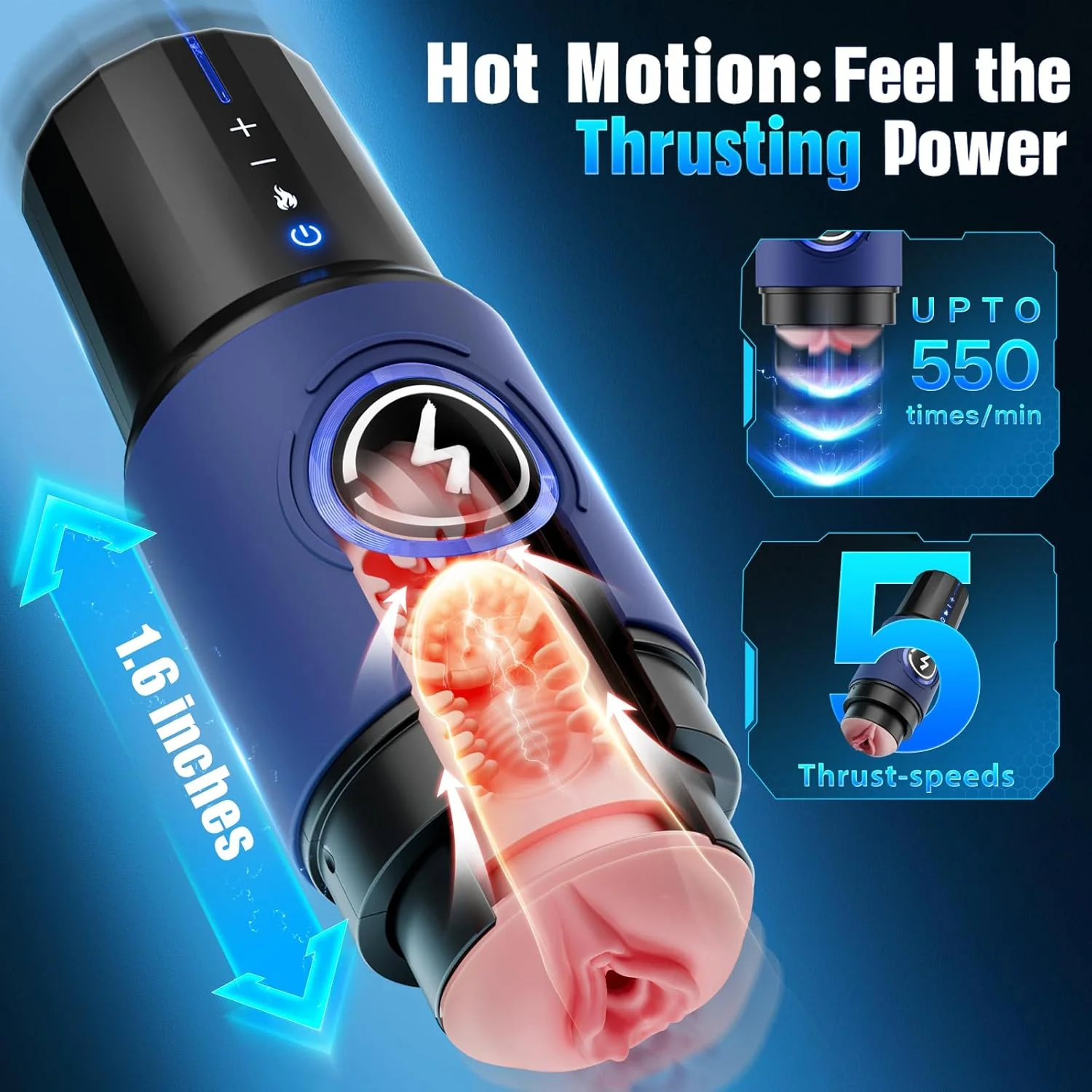 Pulsating Cumshots Thrusting Male Stroker with Heating Realistic Warmth Masturbation, 5-Speed Smooth Motion Blowjob