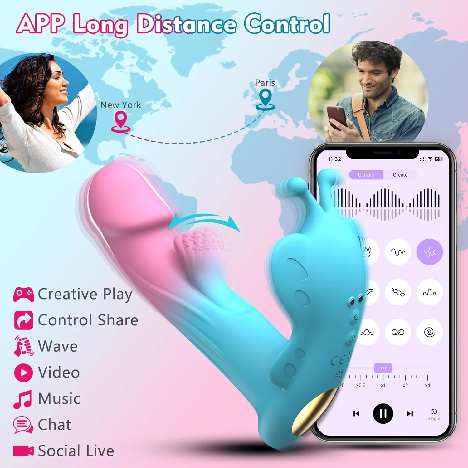 Wearable Butterfly Panty Vibrator – Triple Stimulation, Ergonomic Design, Long-Distance Partner Interaction