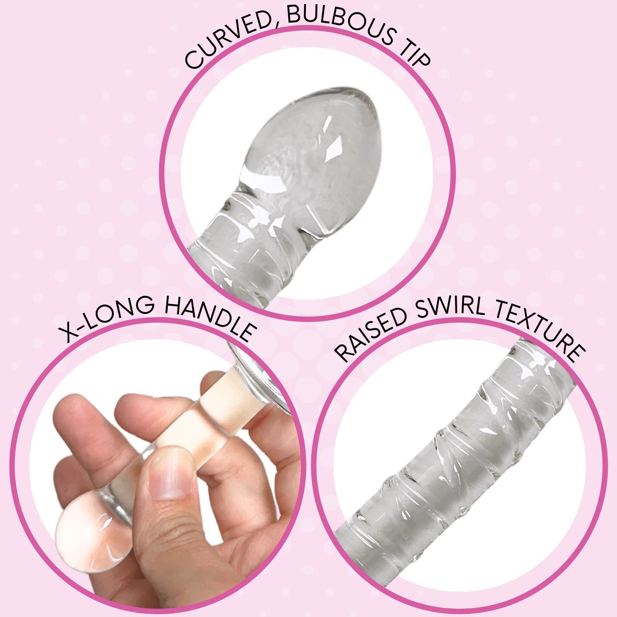 X-Long Textured Glass Dildo With Handle