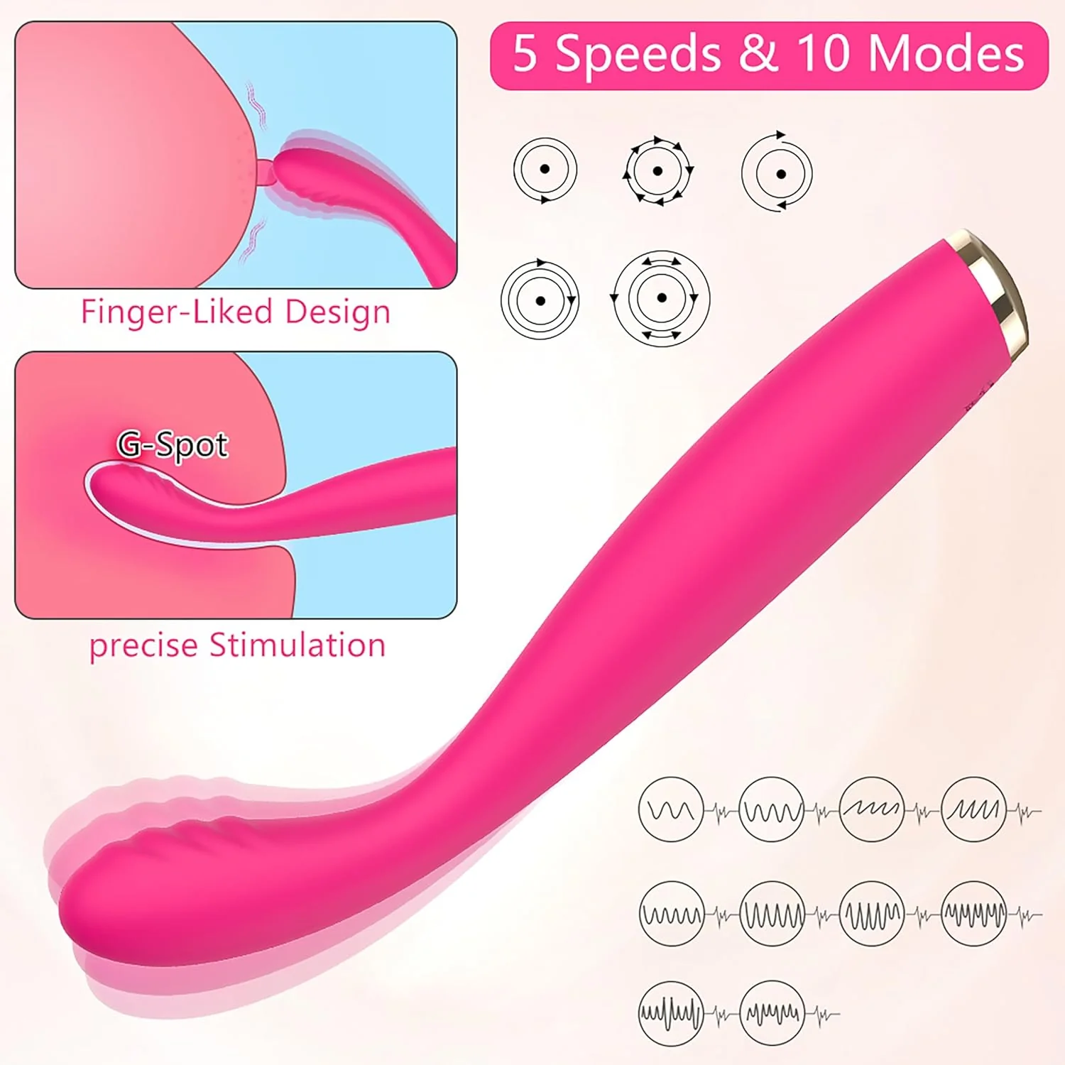 Clit & G-Spot Vibrator - Deep Rumbly Vibrations, Best G-Spot Curve, Soft But Stable Tip