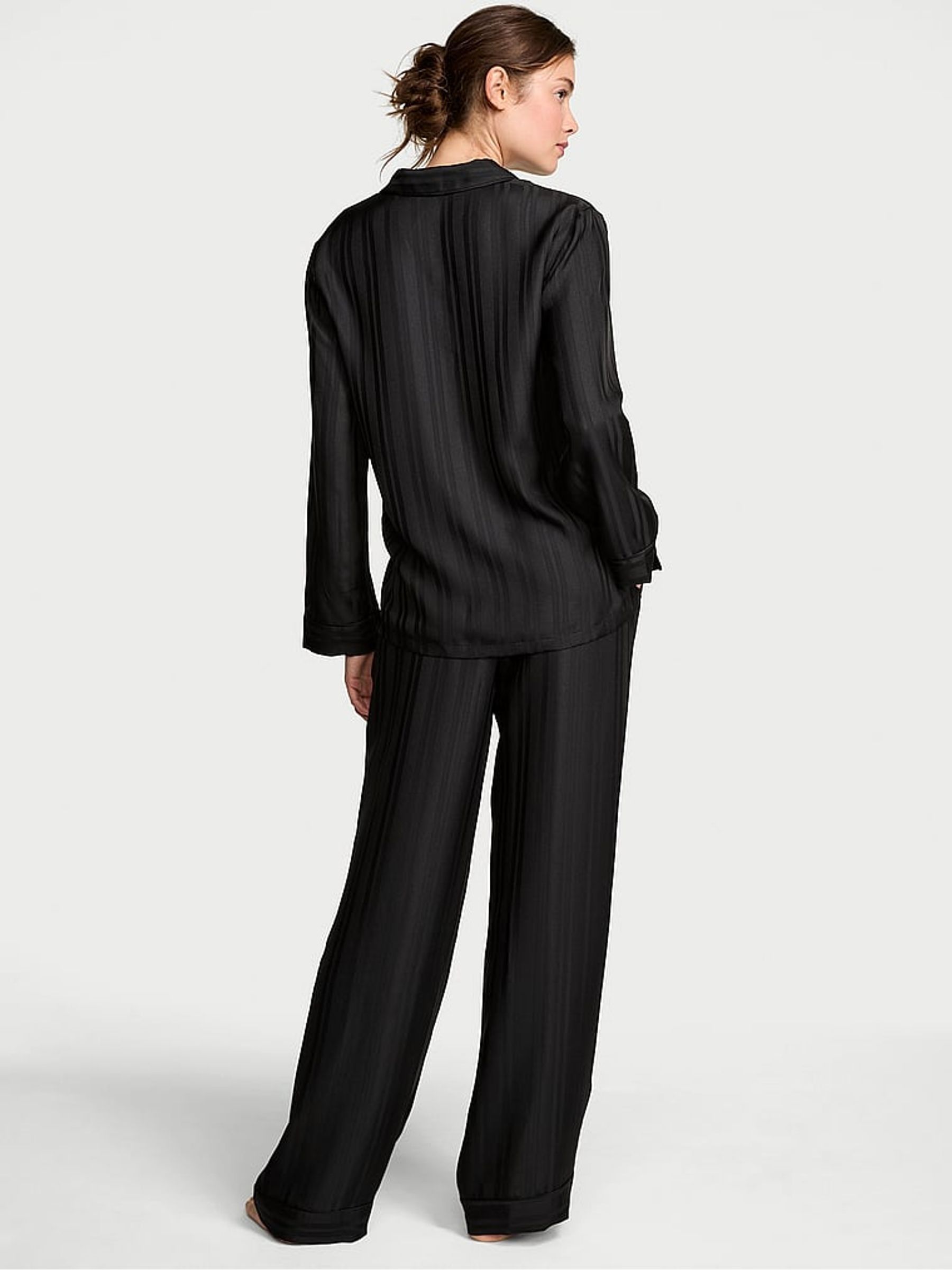 Black Stripe Jacquard Satin Long Pyjama Set