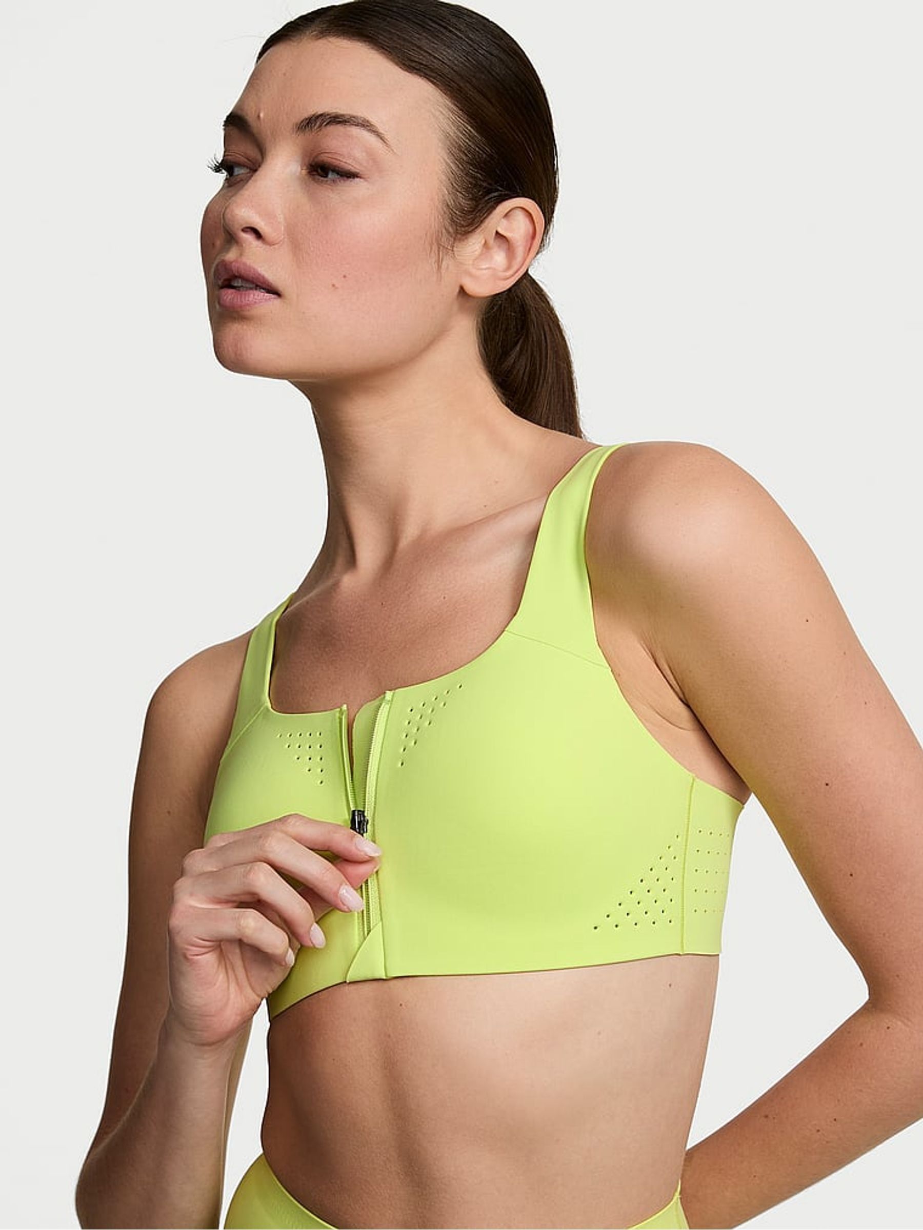 Lime Green Front Close Featherweight Max High Support Sports Bra