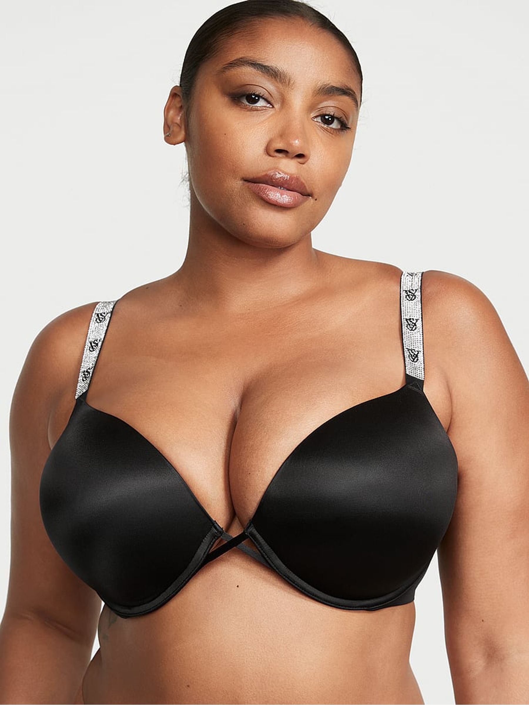 Black Monogram Bombshell Add 2 Cups Push Up Shine Strap Bra