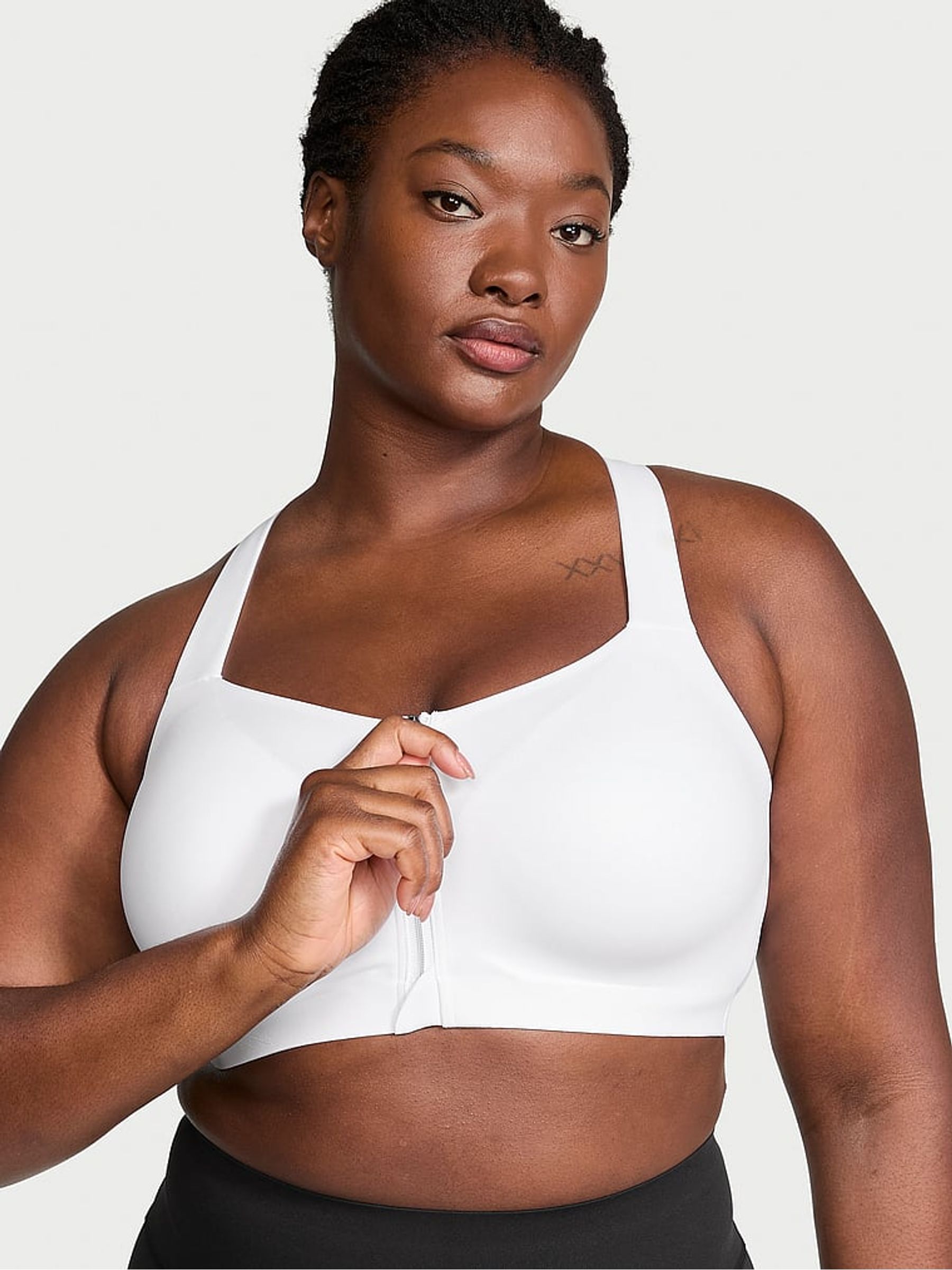 White Front Close High Support Sports Bra