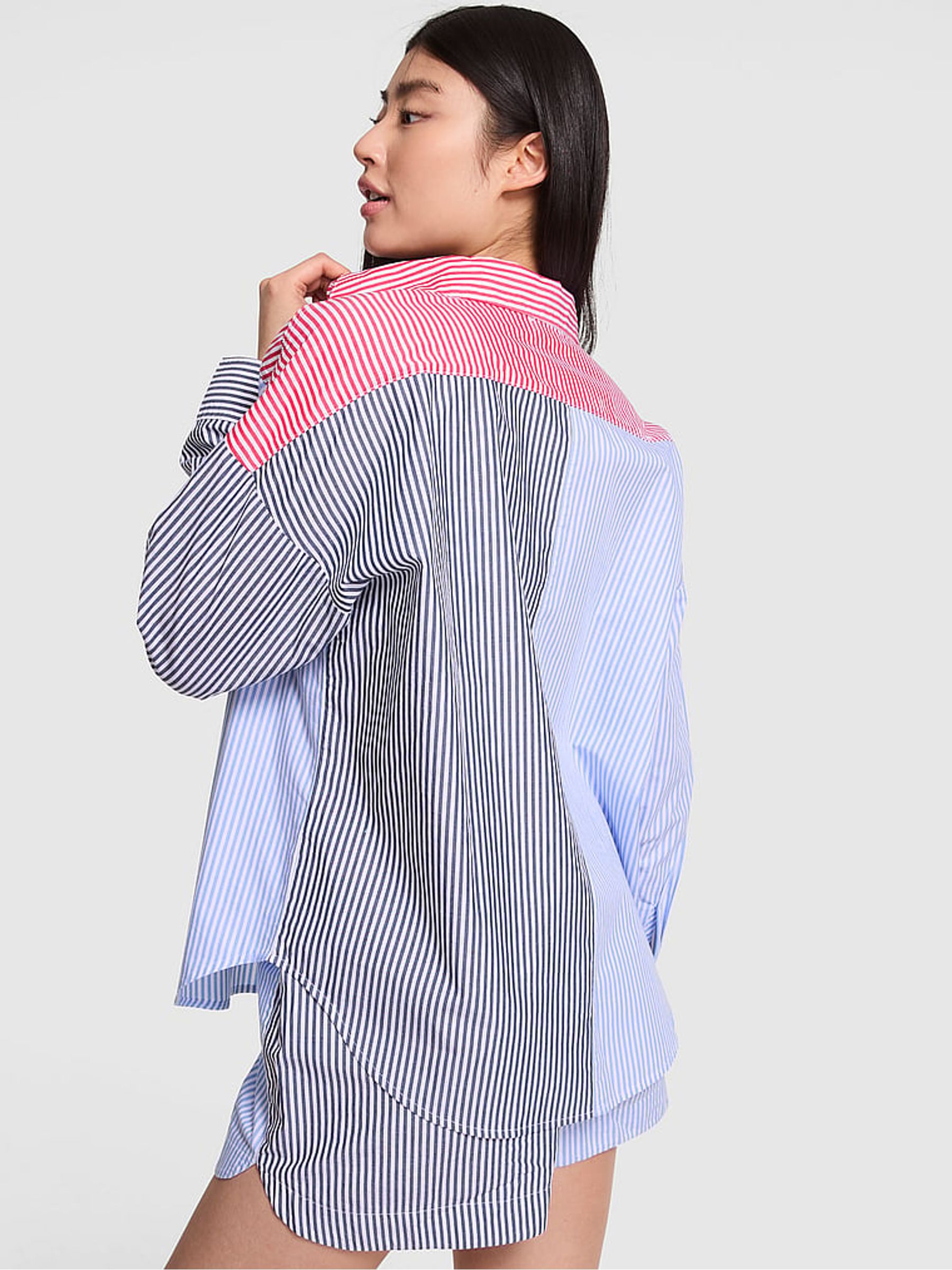 Red and Blue Stripe Oversized Pyjama Shirt