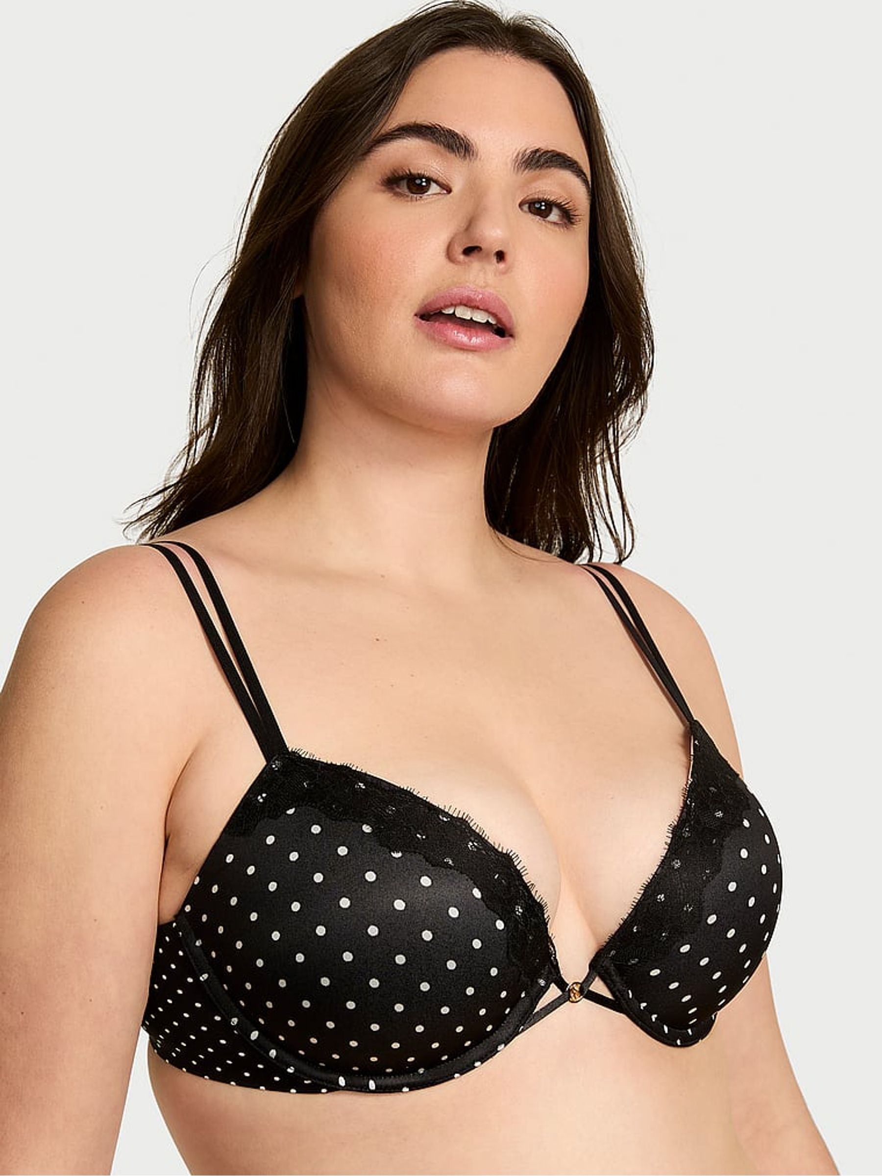 Black Dot Push Up Lace Trim Bra