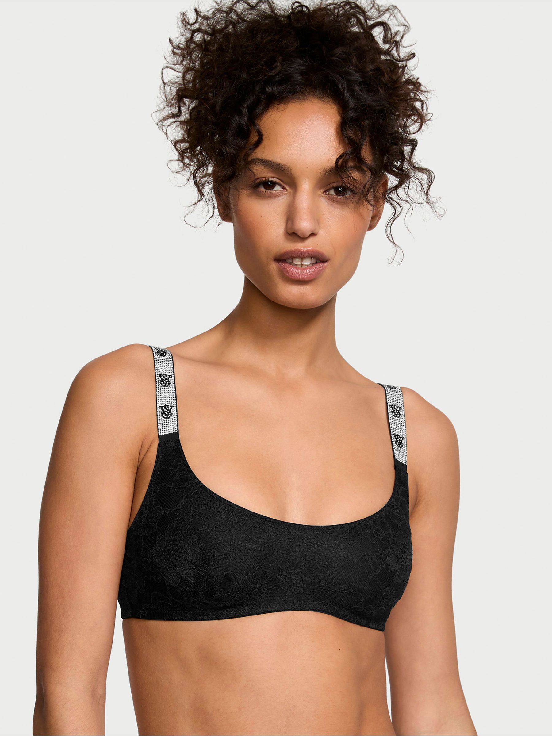 Black Lace Monogram Shine Strap Bralette