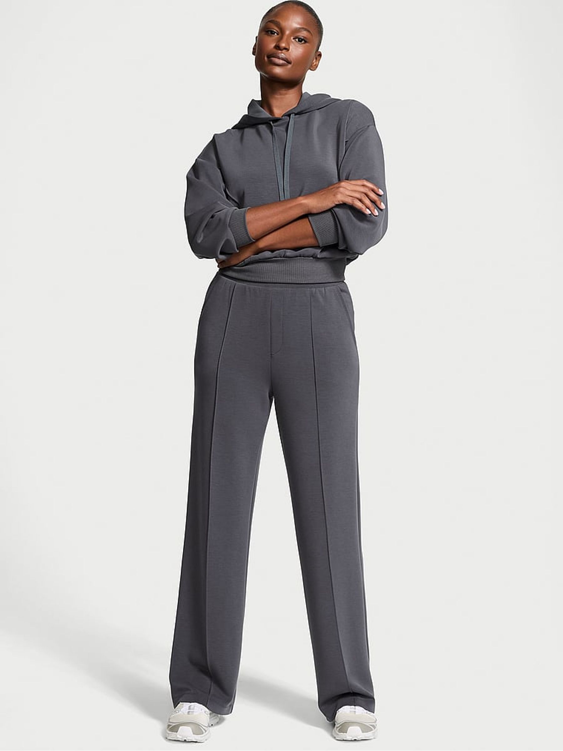 Grey Wide Leg Featherweight Knit Joggers