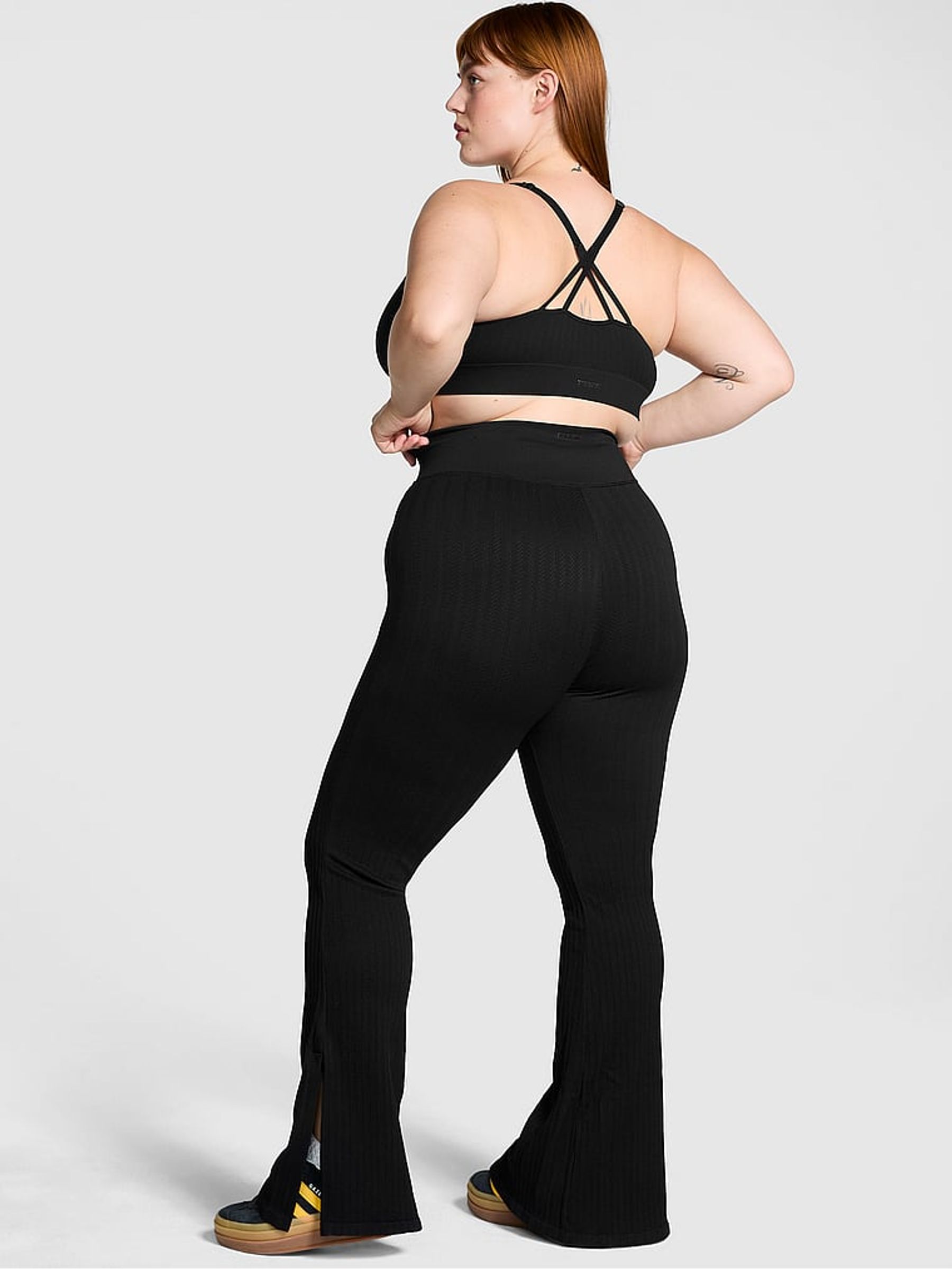 Black Seamless Cable Knit High Waist Flare Leggings
