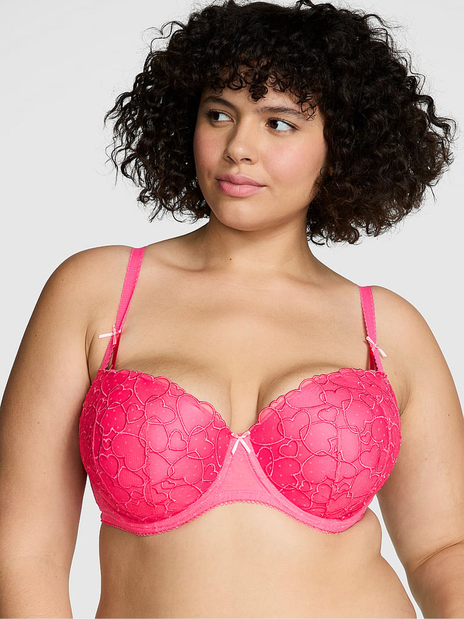 Double Bubble Pink Push Up Heart Embroidery Balcony Bra