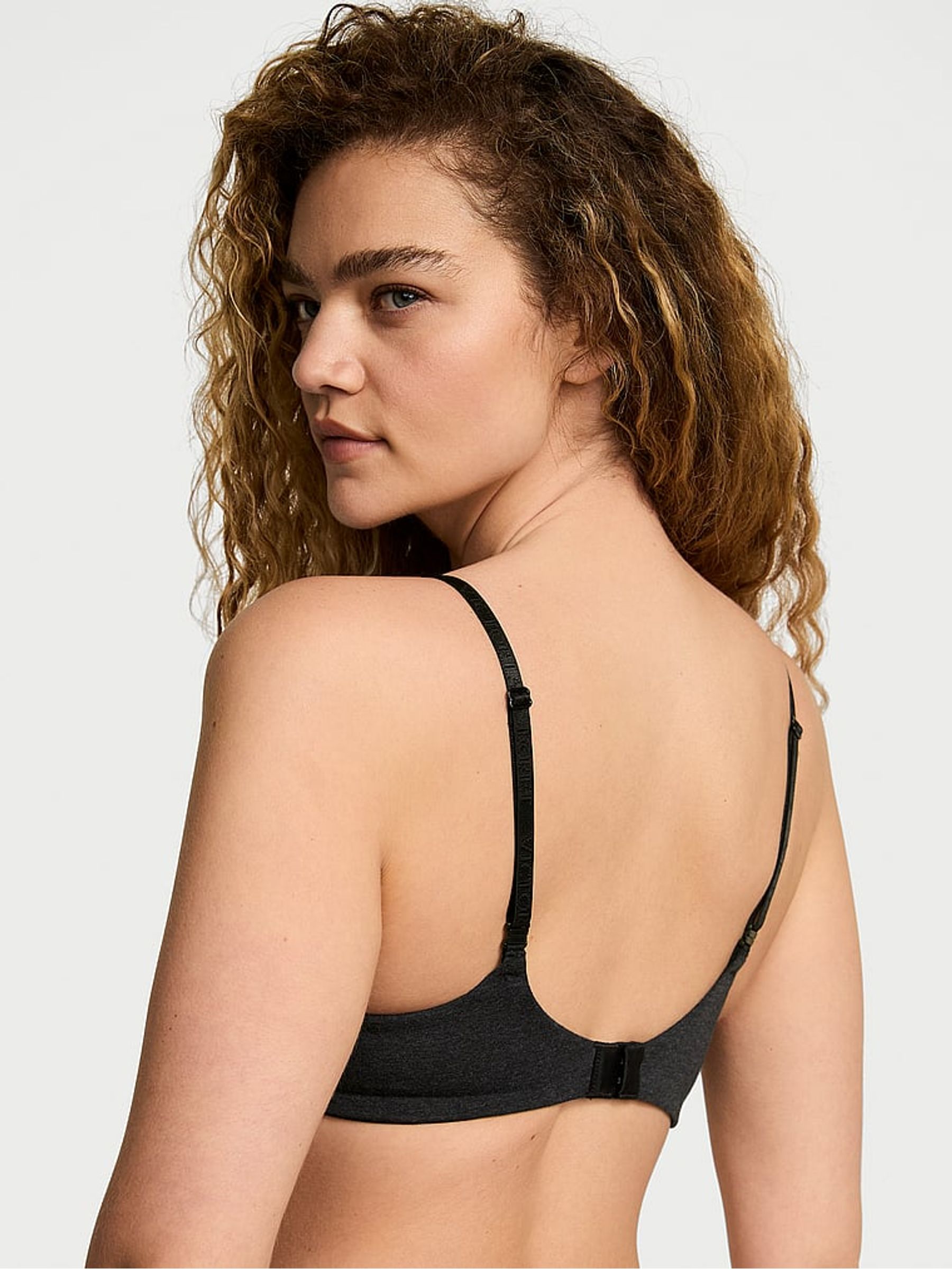 Black Heather Non Wired Lightly Lined Cotton Logo Bra