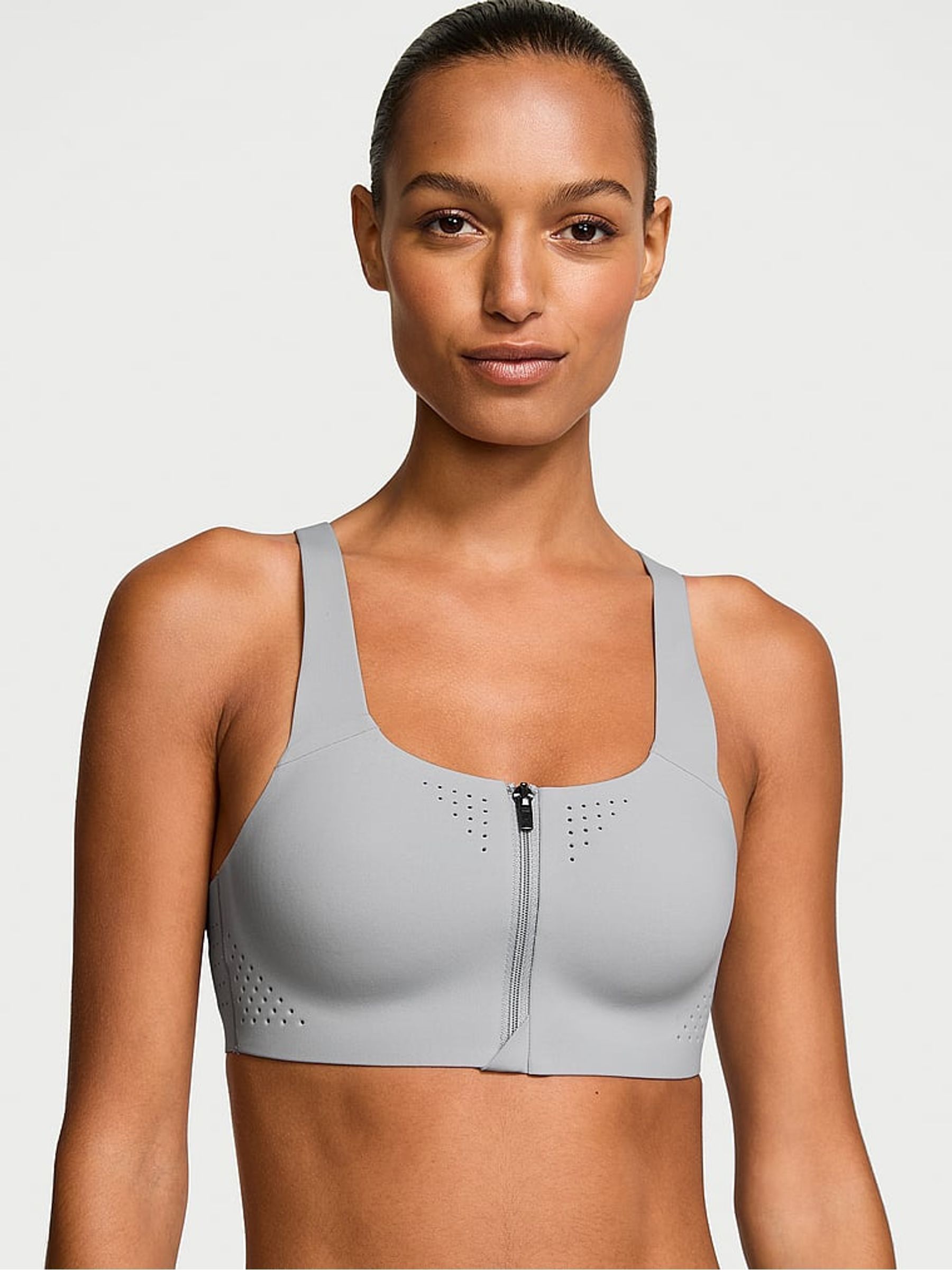 Starstruck Grey Front Close Featherweight Max High Support Sports Bra