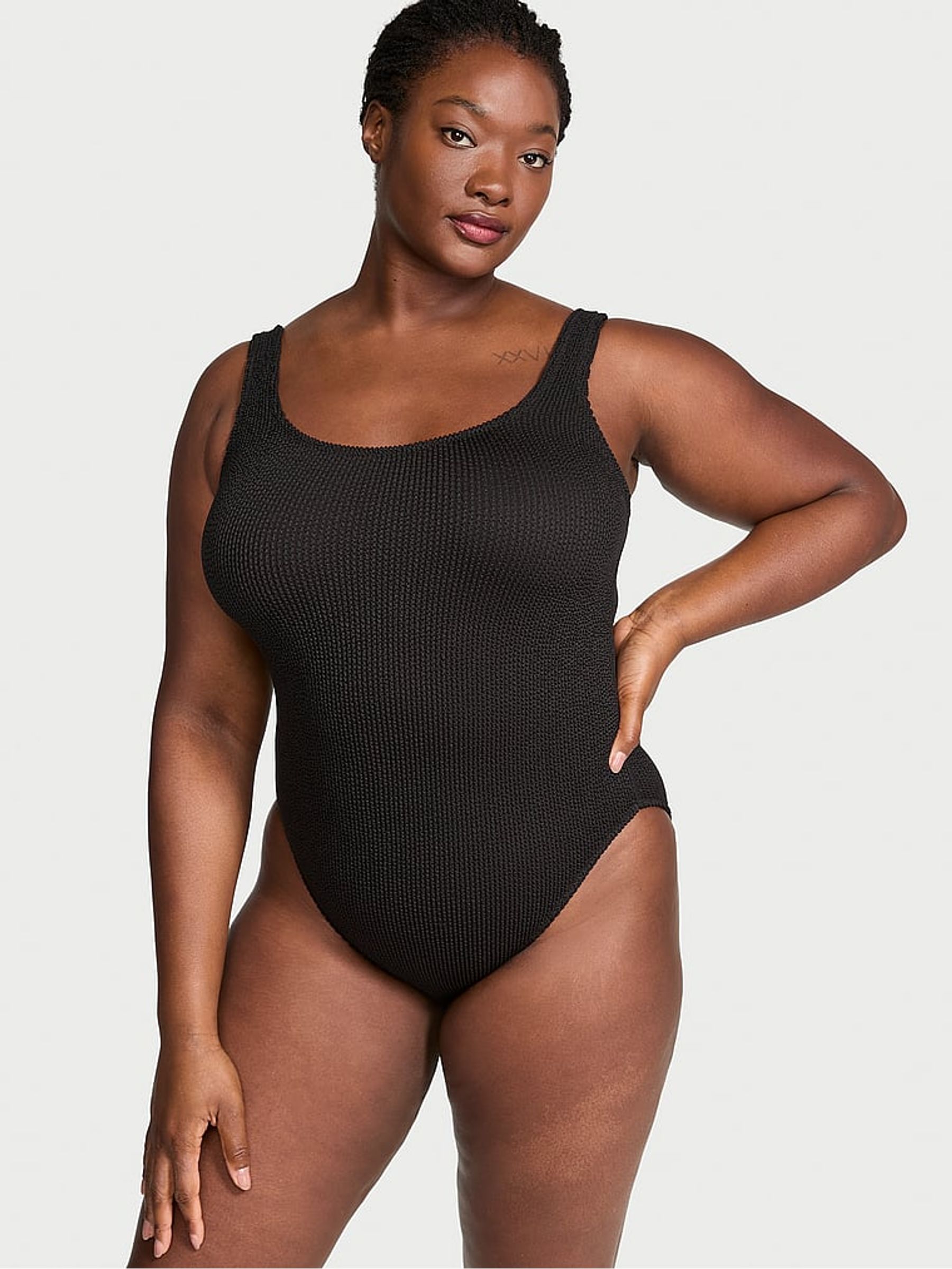 Pure Black Crinkle Scoop Swimsuit