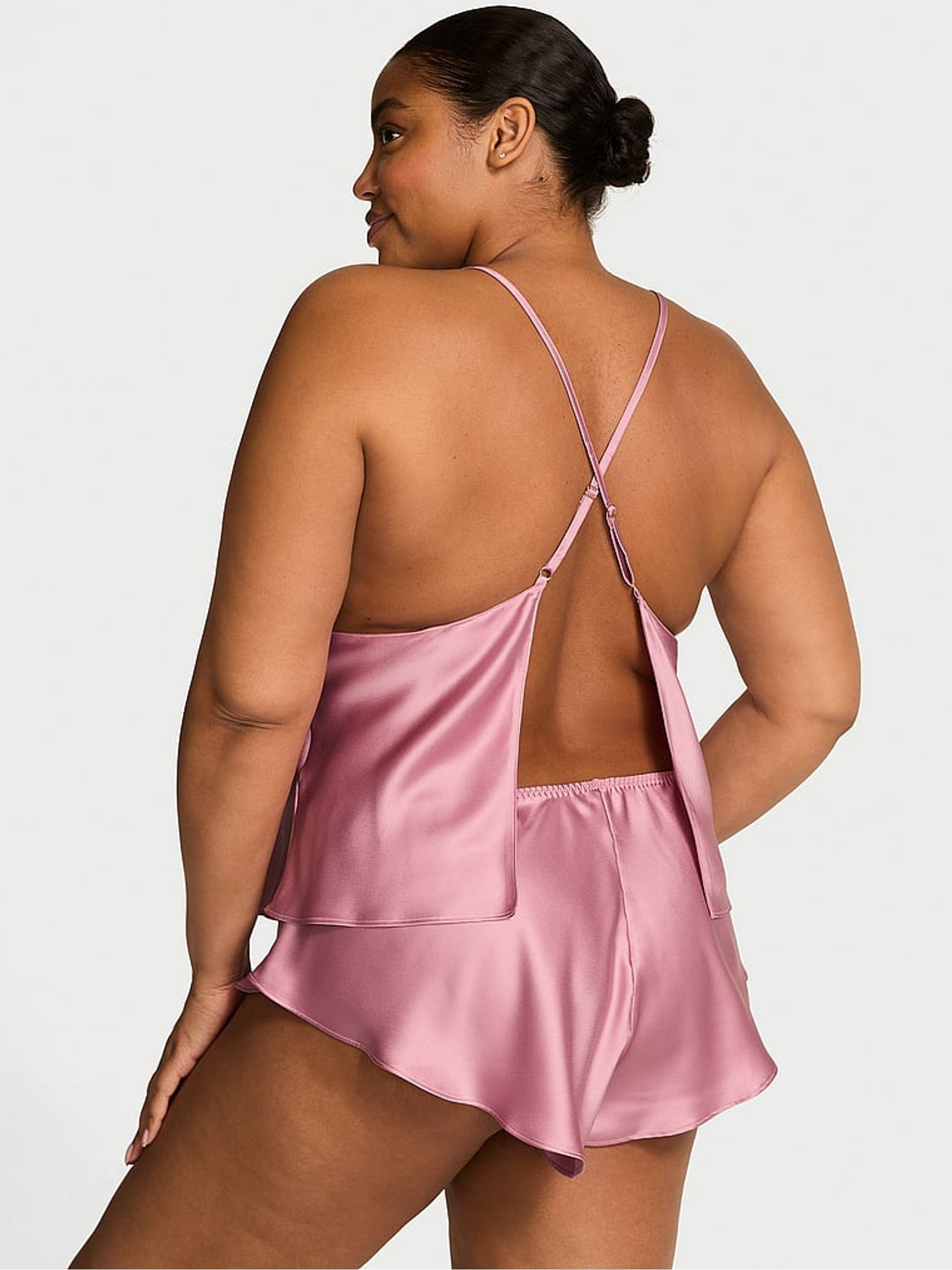 Dusk Mauve Pink Satin Open Back Cami Set