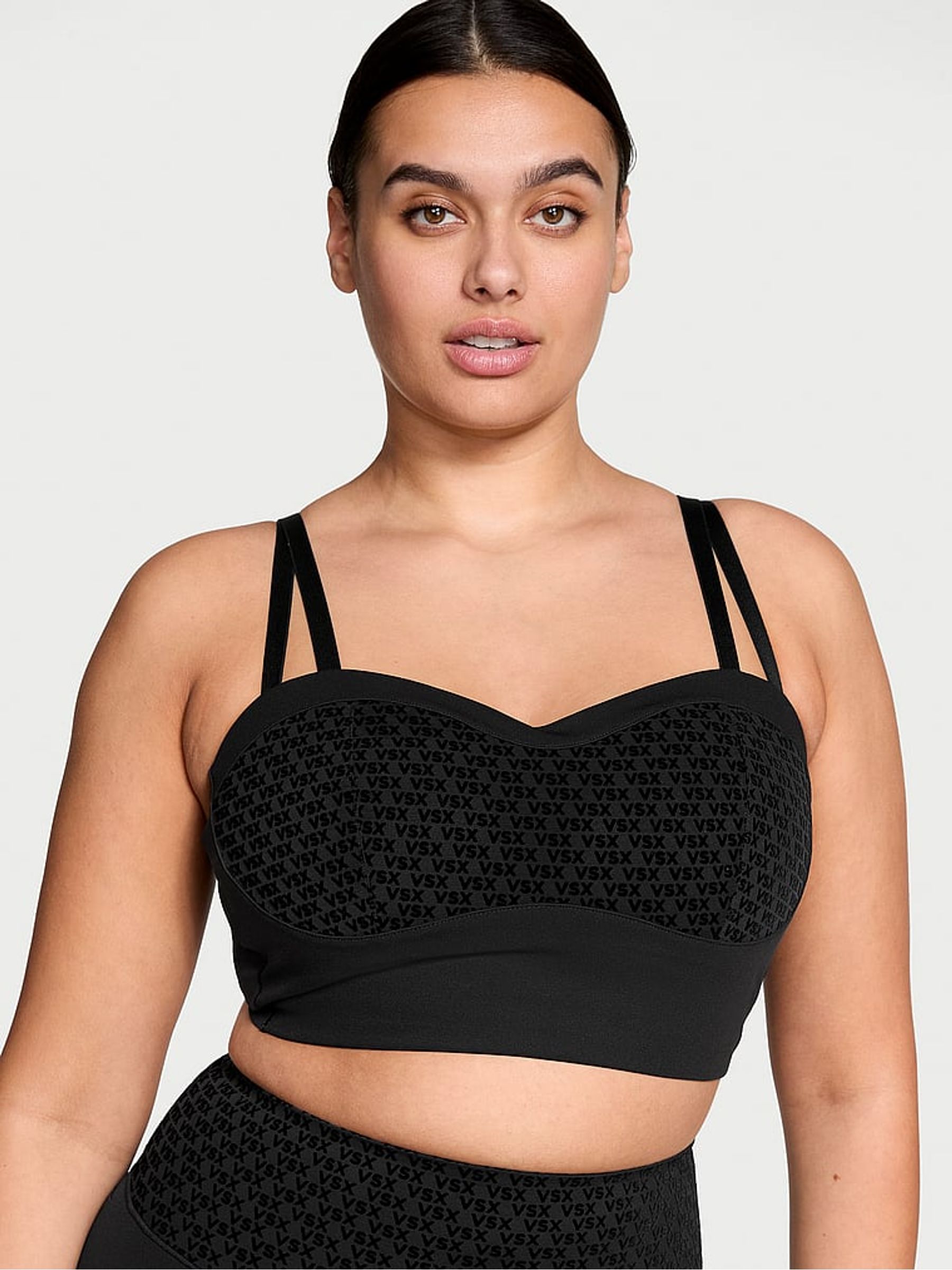 Black Longline Elevate™ Logo Mesh Low Support Sports Bra