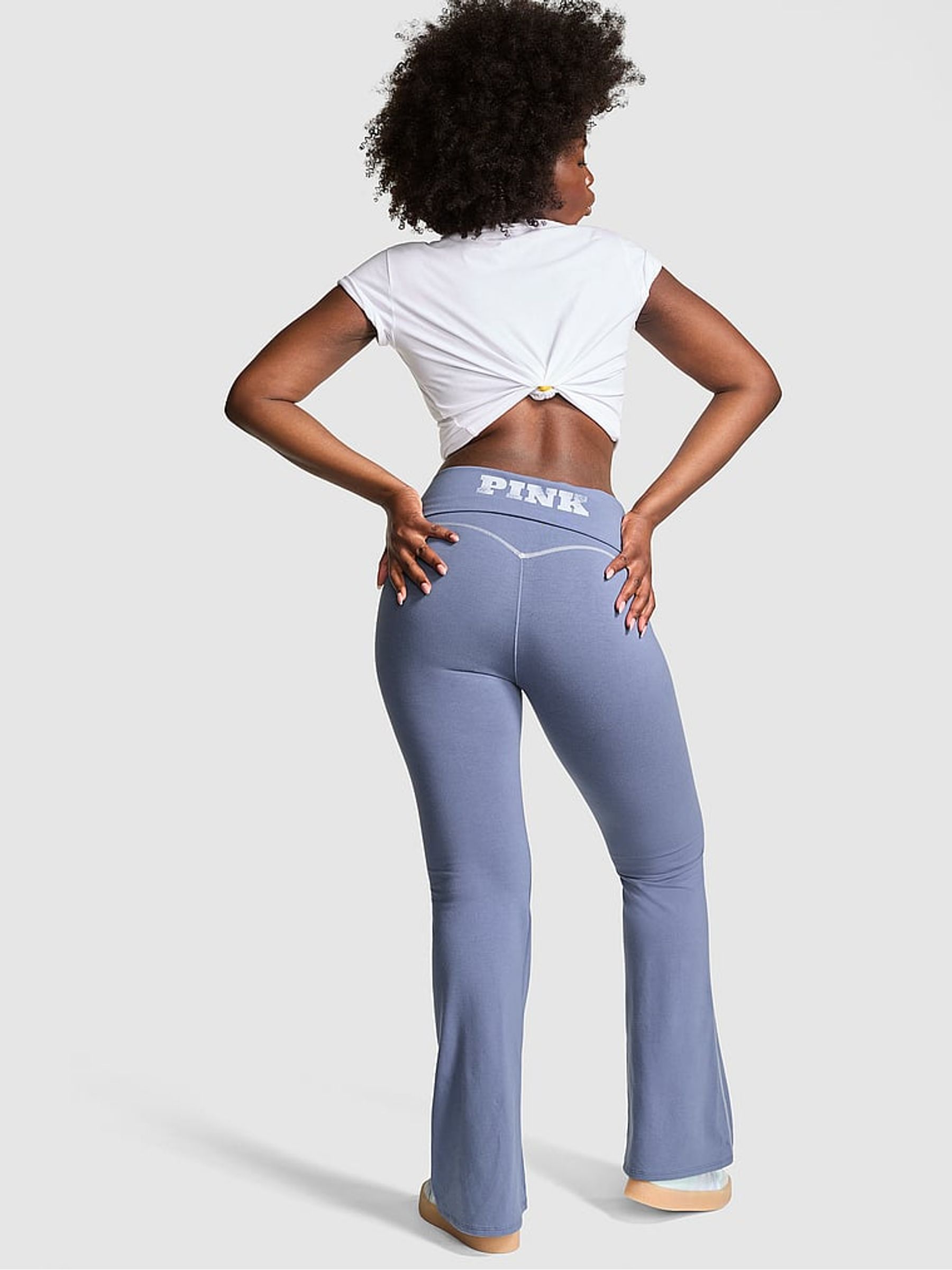 Dusty Iris Blue Cotton Foldover Flare Leggings