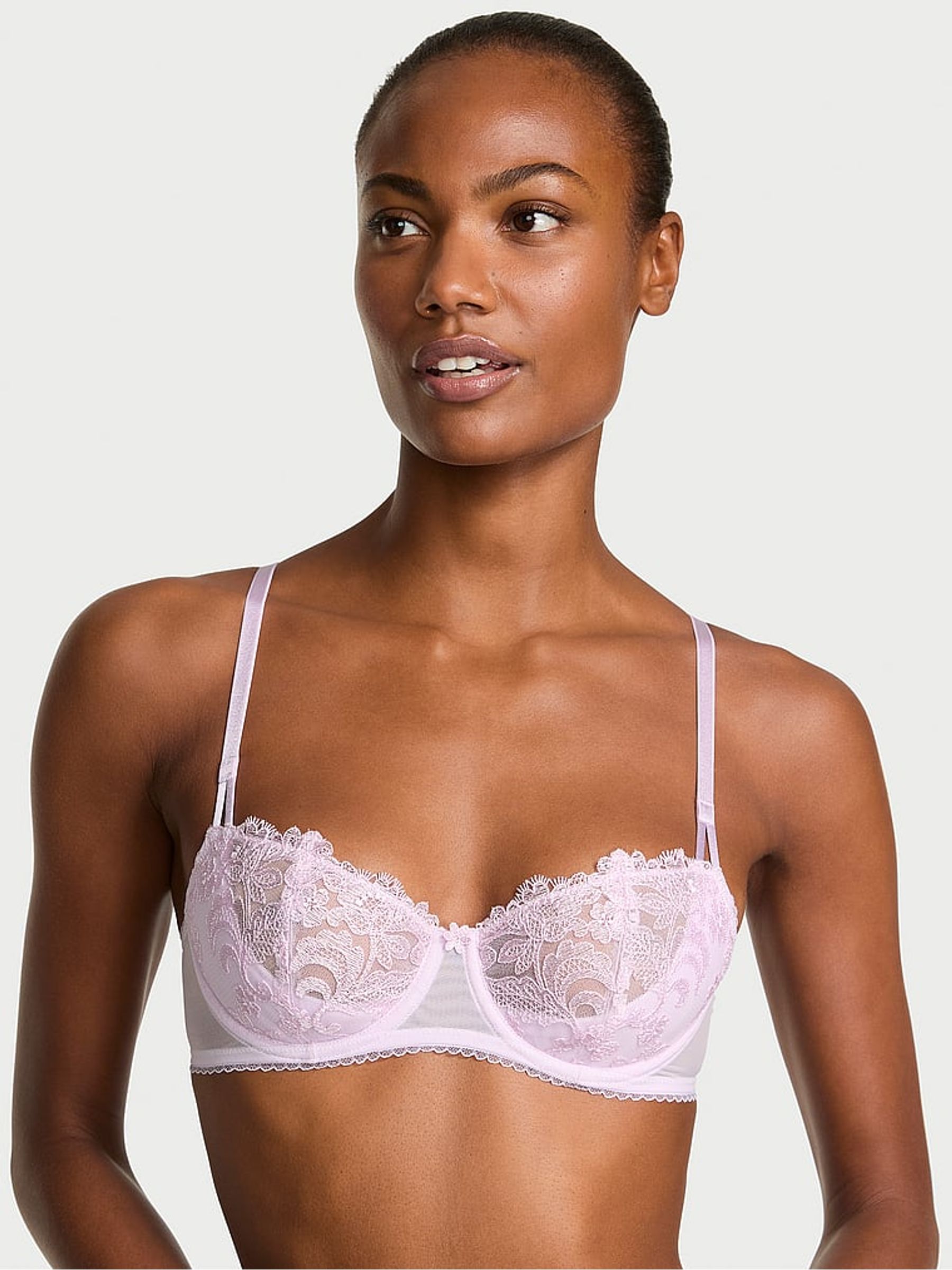 Delicate Violet Purple Unlined Balcony Blossom Embroidery Bra