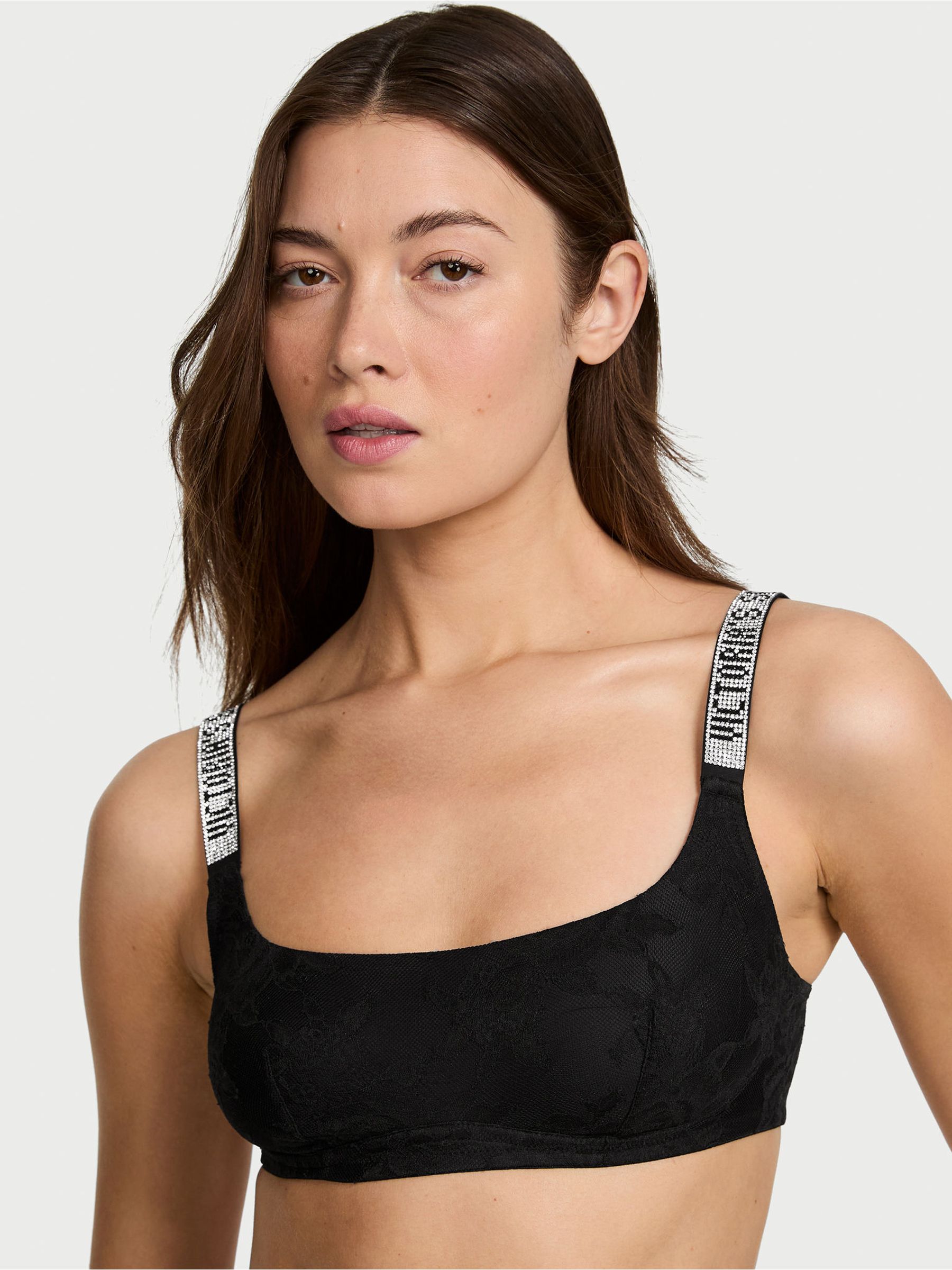 Black Shine Strap Lace Bralette