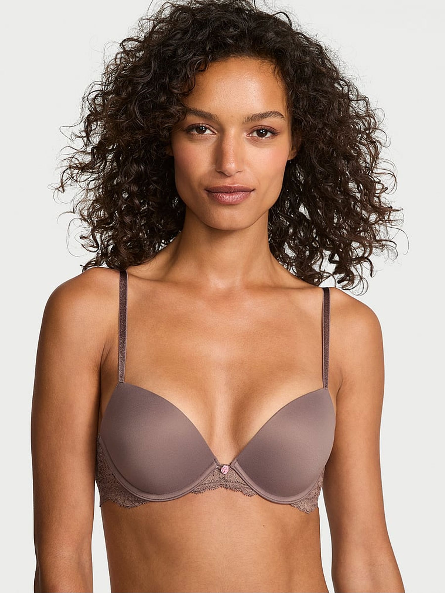 Cloudy Grey Lace Trim Push Up Bra