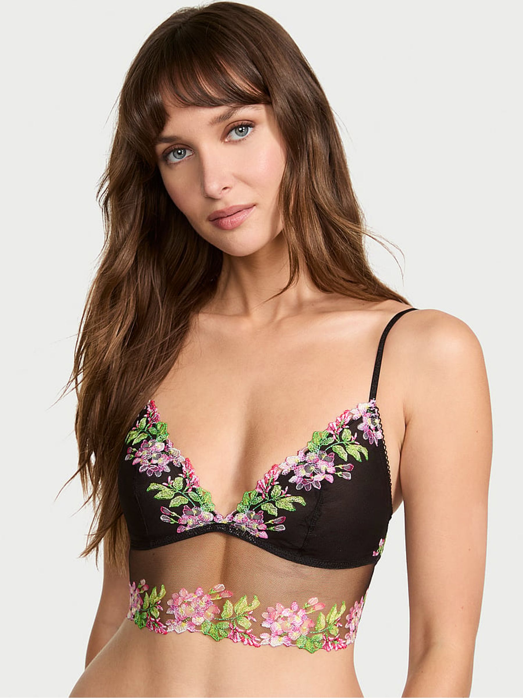 Black Wisteria Embroidery Triangle Bra Top