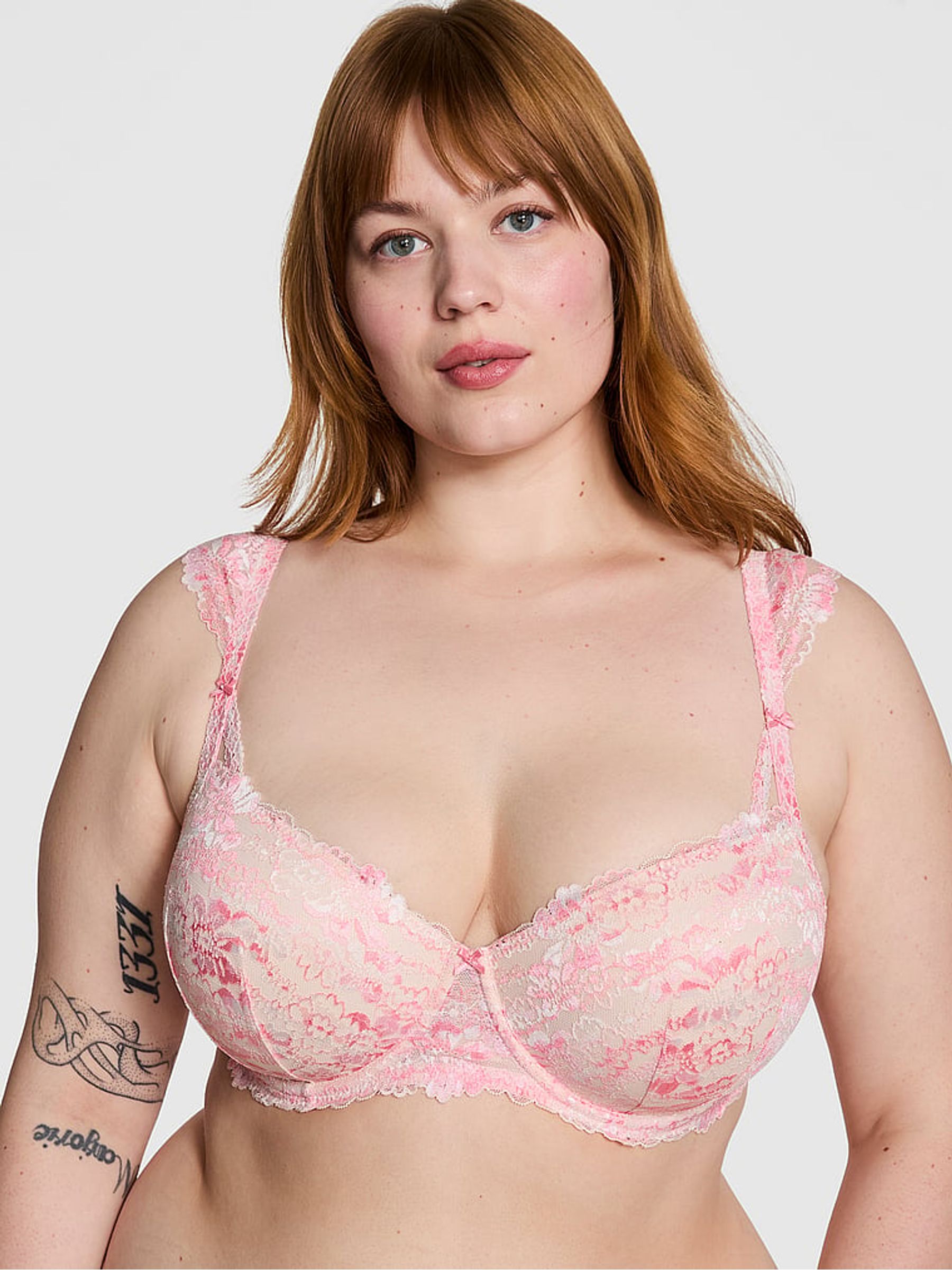 Petal Pink Lightly Lined Balcony Lace Flutter Sleeve Bra