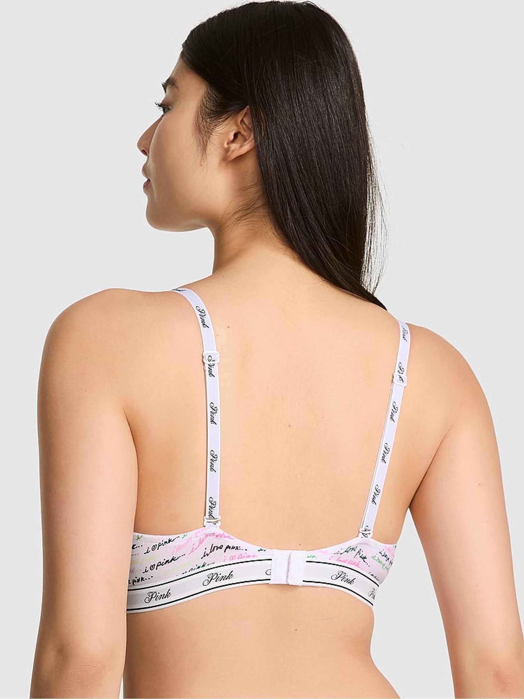 White Script Print Push Up Bra
