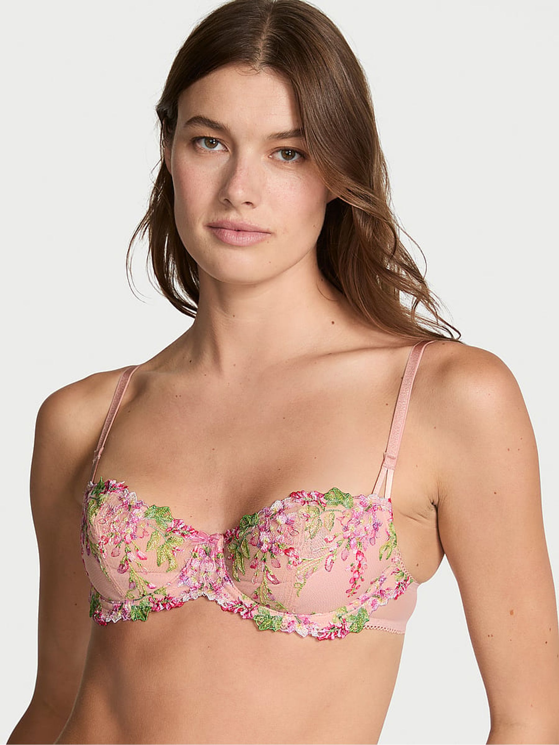 Pink Unlined Balcony Wisteria Embroidery Bra