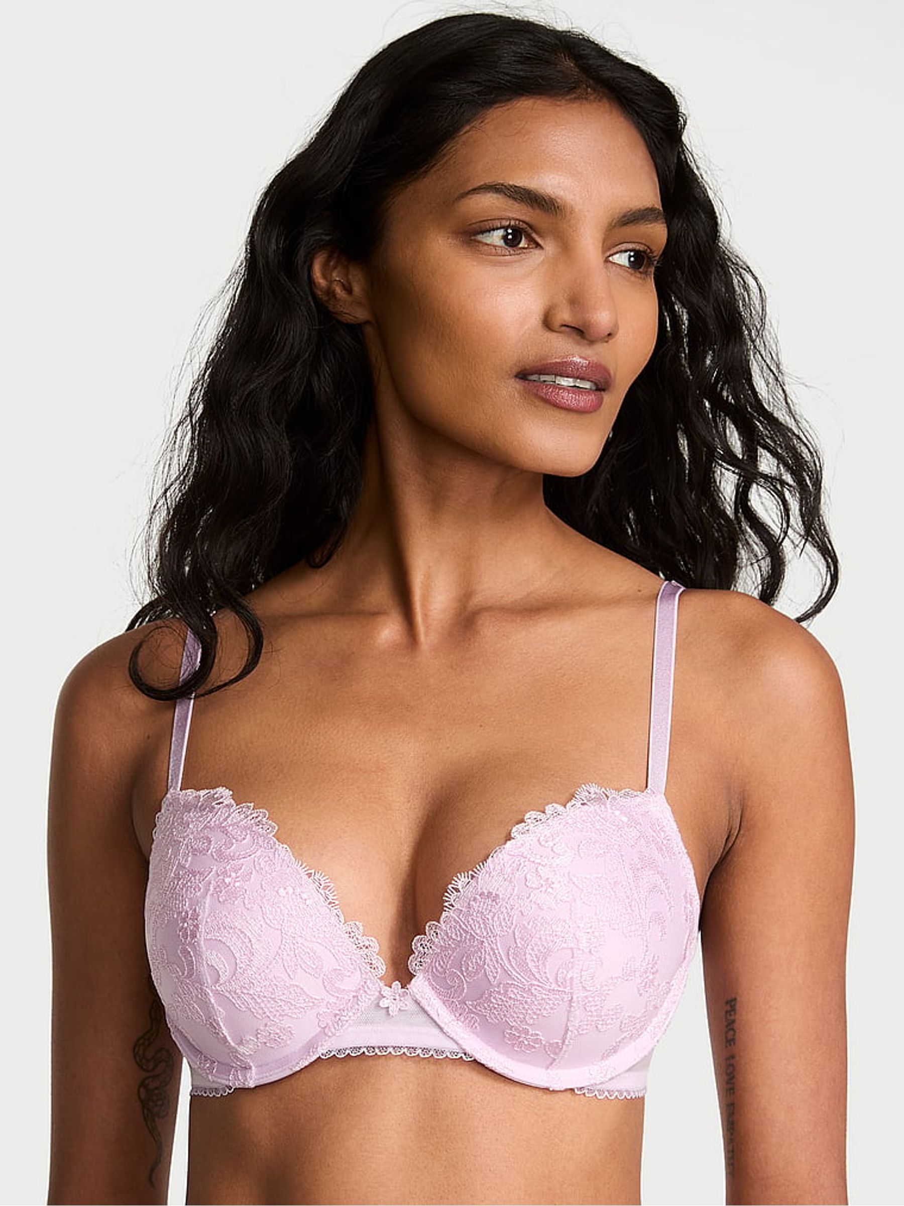 Delicate Violet Purple Push Up Blossom Embroidery Bra
