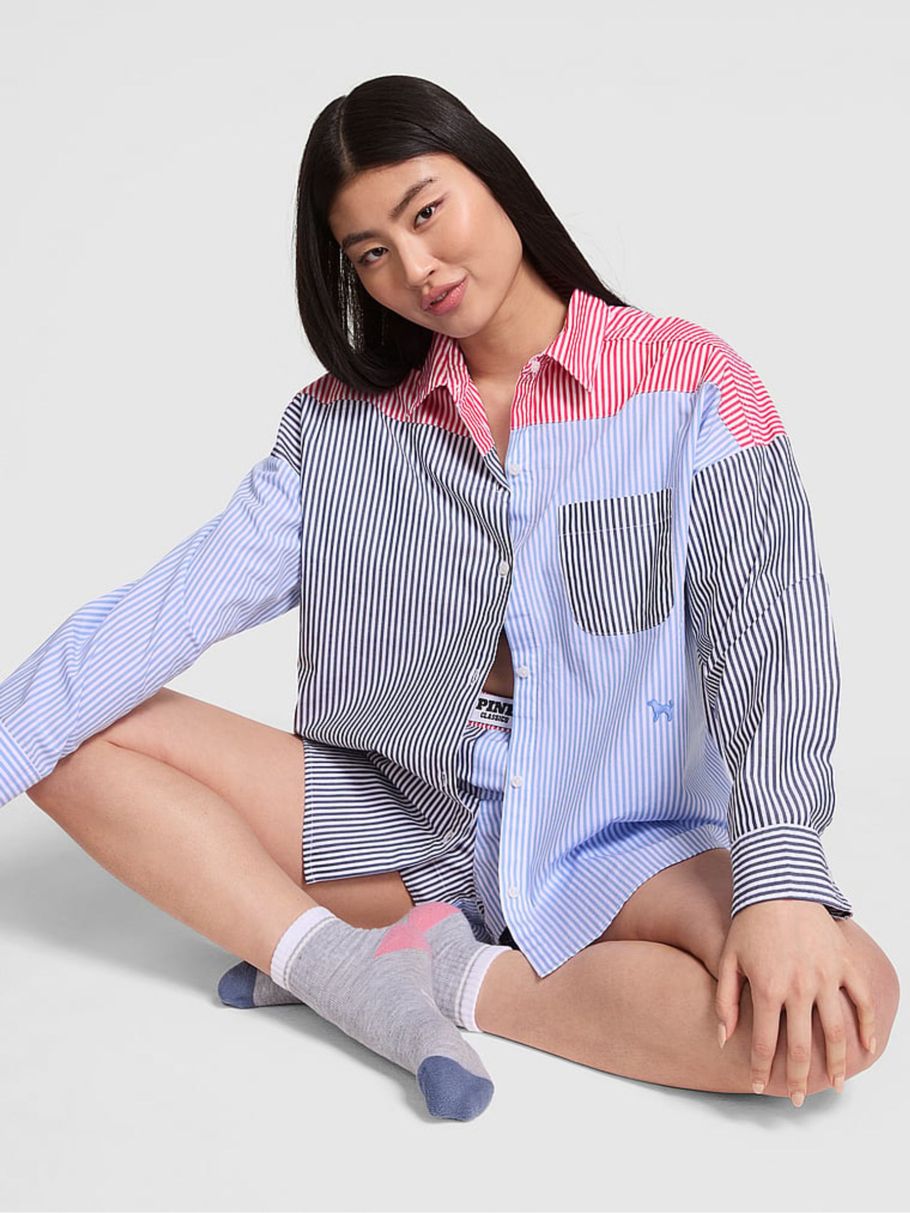 Red and Blue Stripe Oversized Pyjama Shirt
