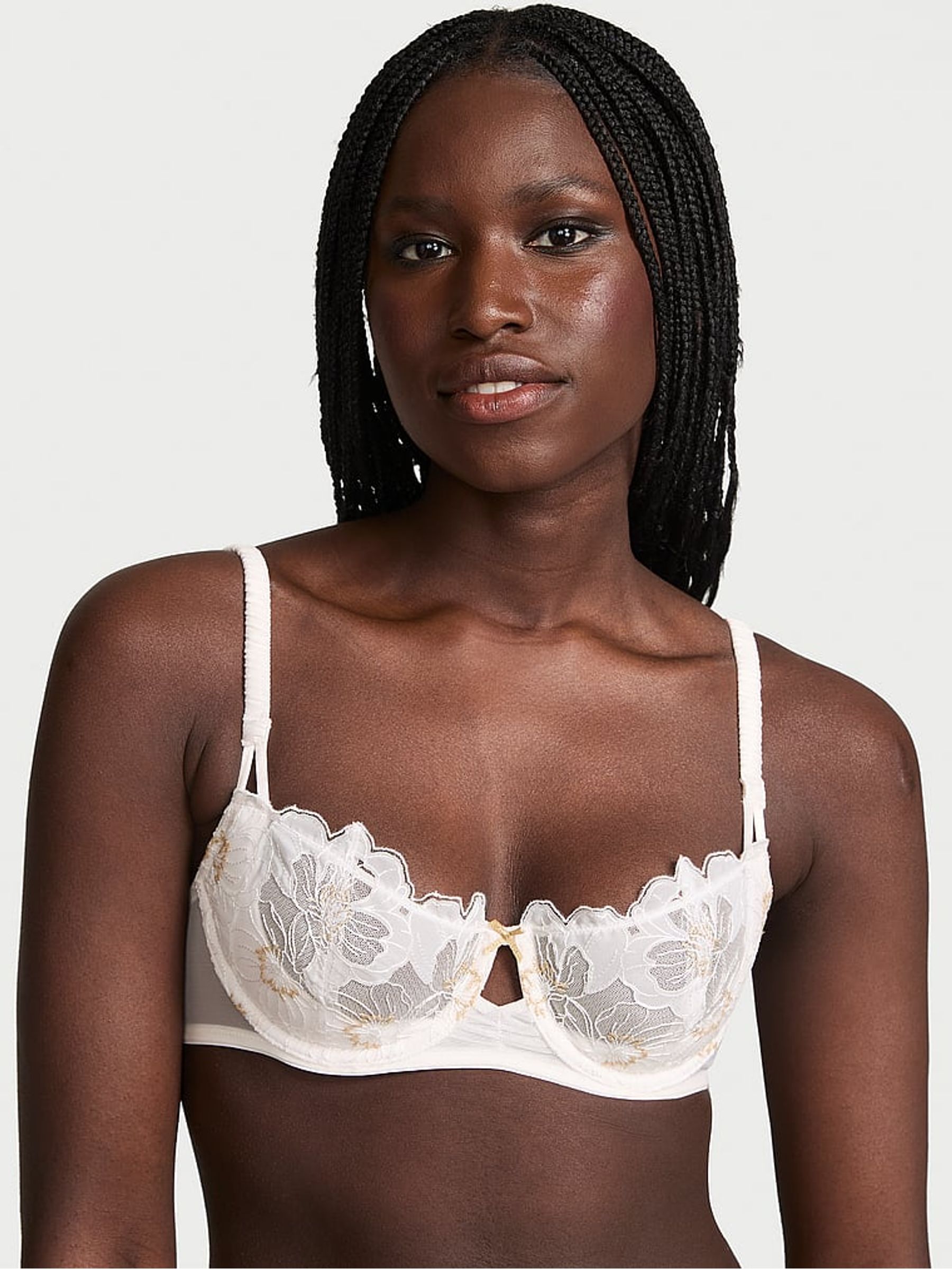 White Unlined Balcony Peony Embroidery Bra