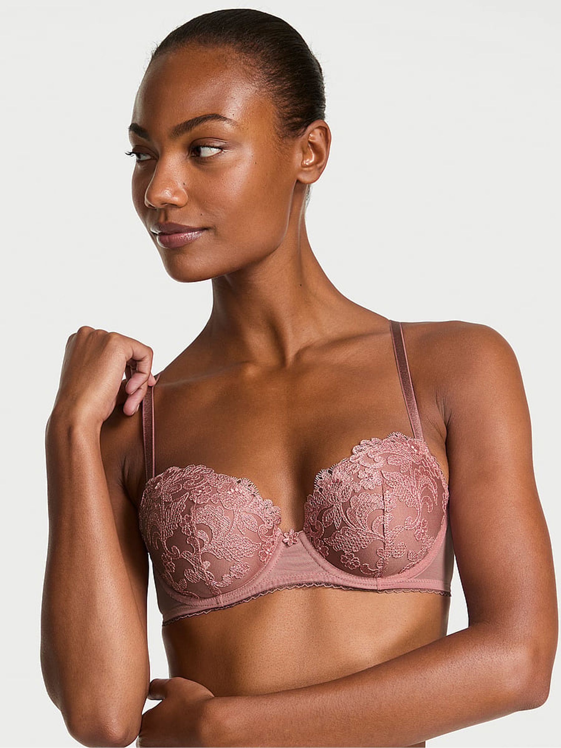 Pink Rose Lightly Lined Demi Blossom Embroidery Bra