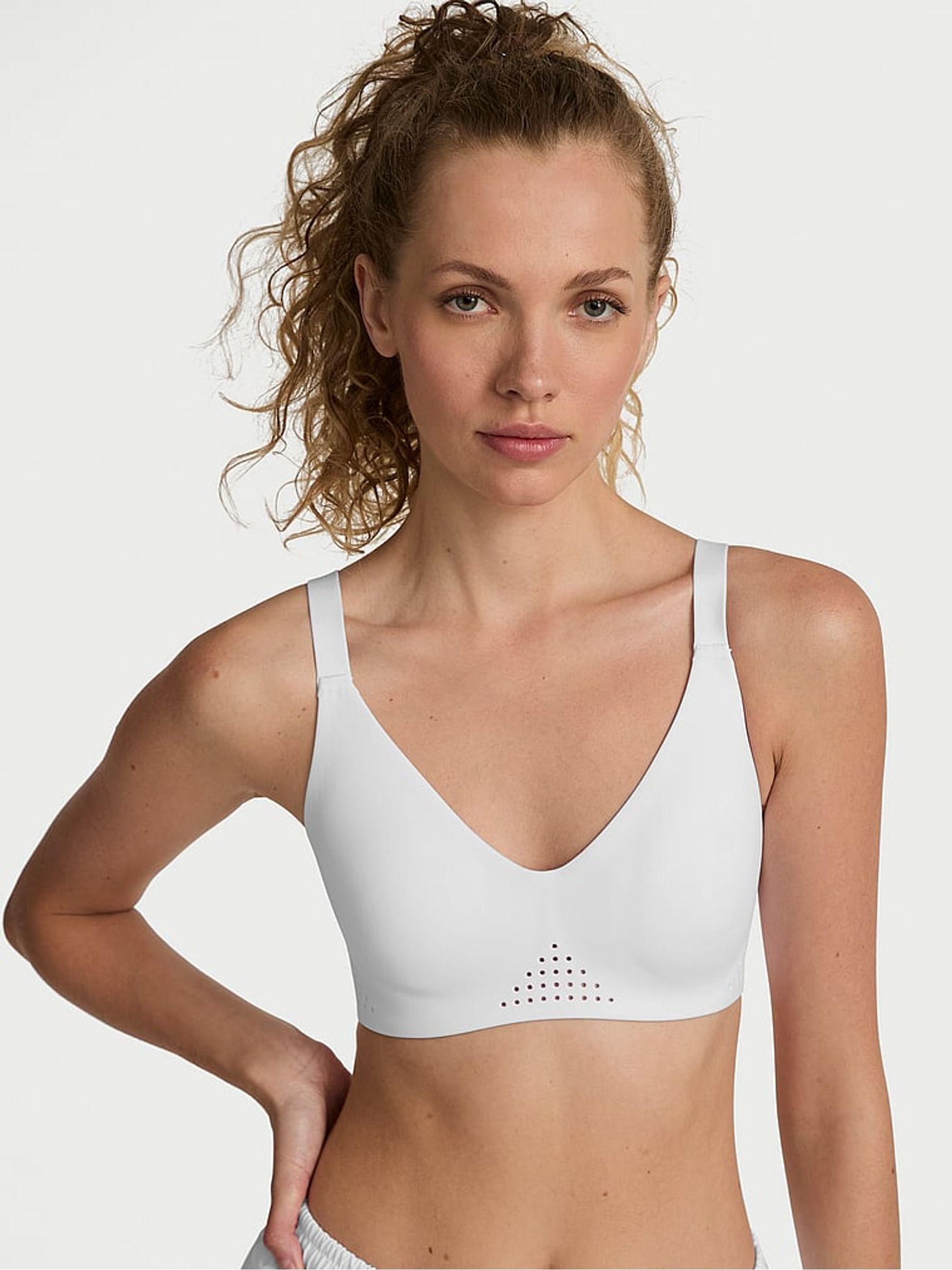 White Featherweight™ Medium V-Neck Sports Bra