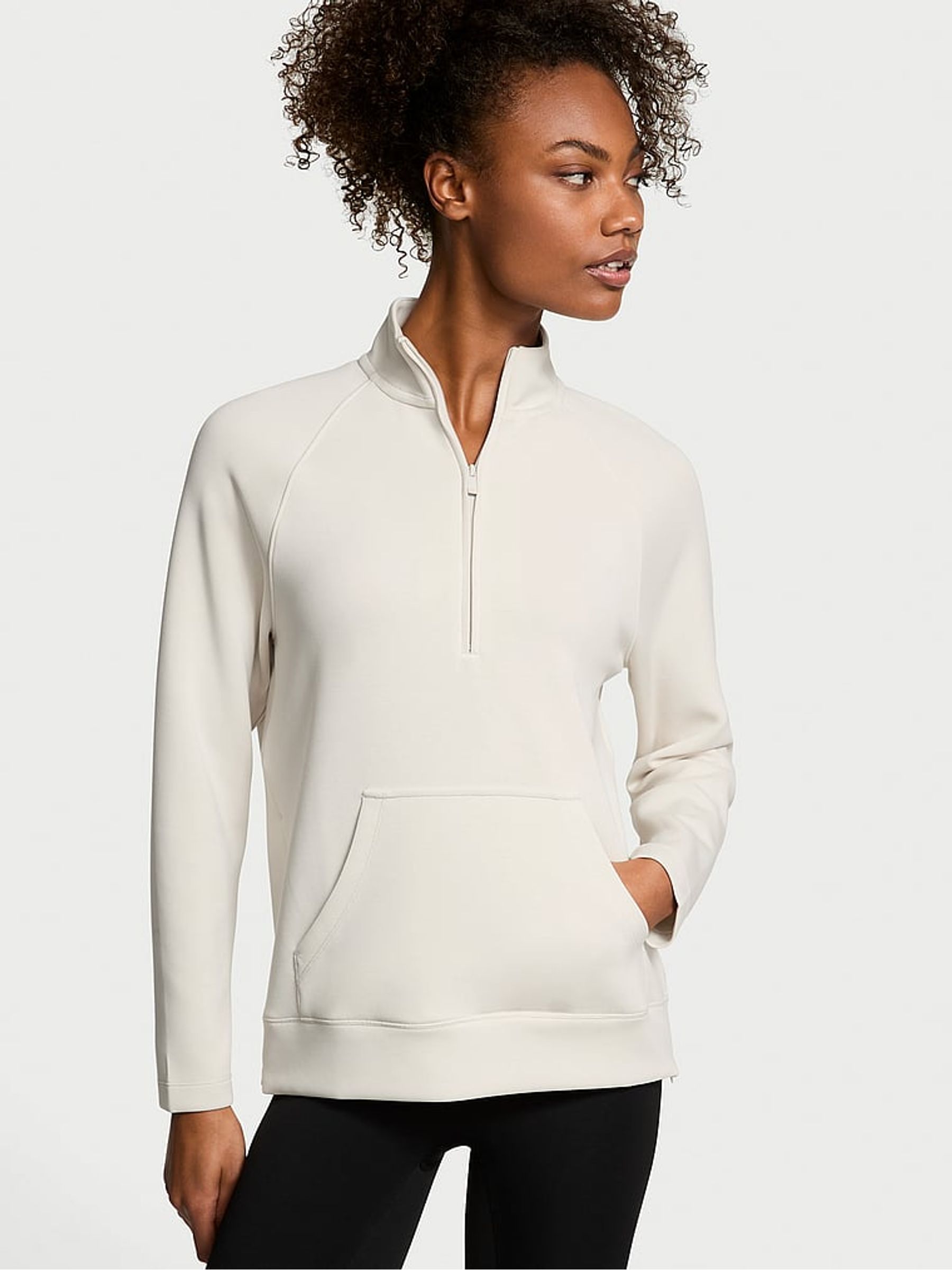 Plaster White Featherweight Knit Half Zip Sweatshirt