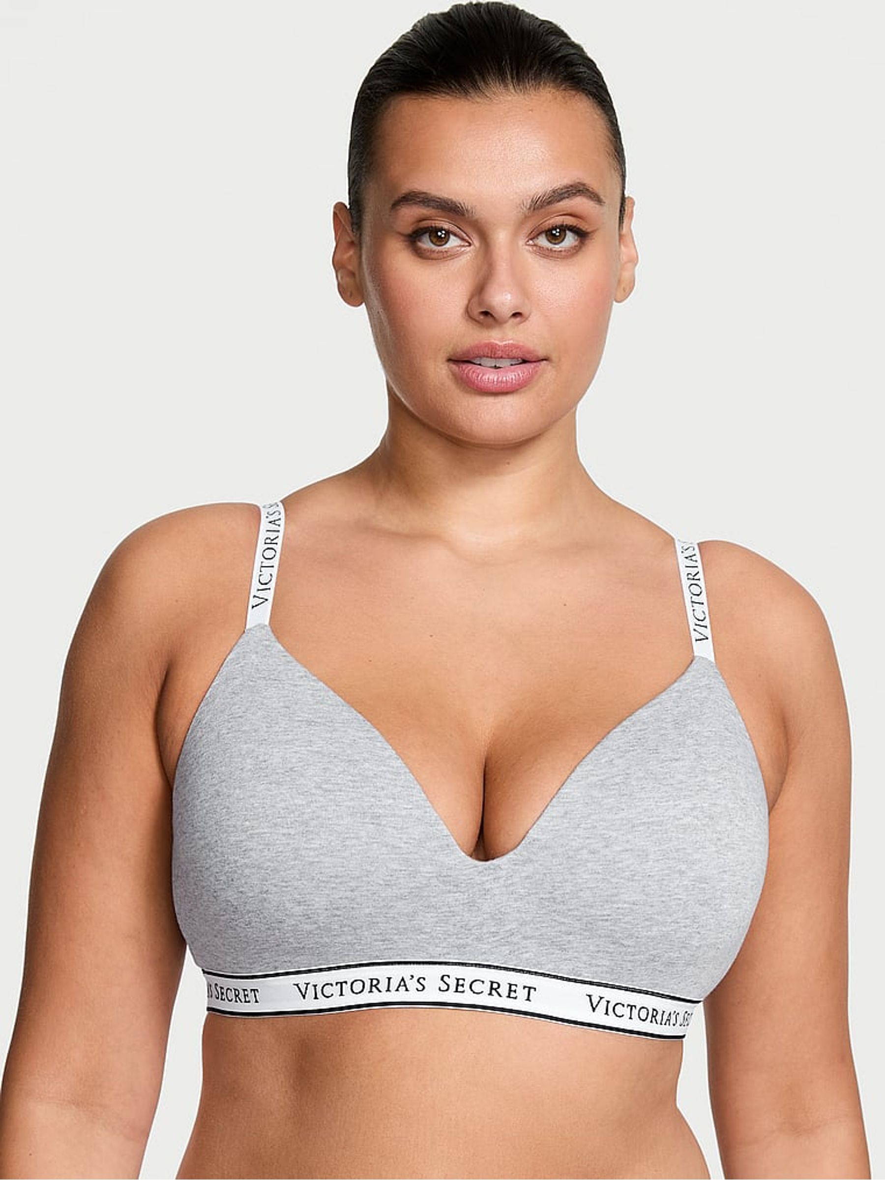 Medium Heather Grey Lightly Lined Non Wired Cotton Logo Bra