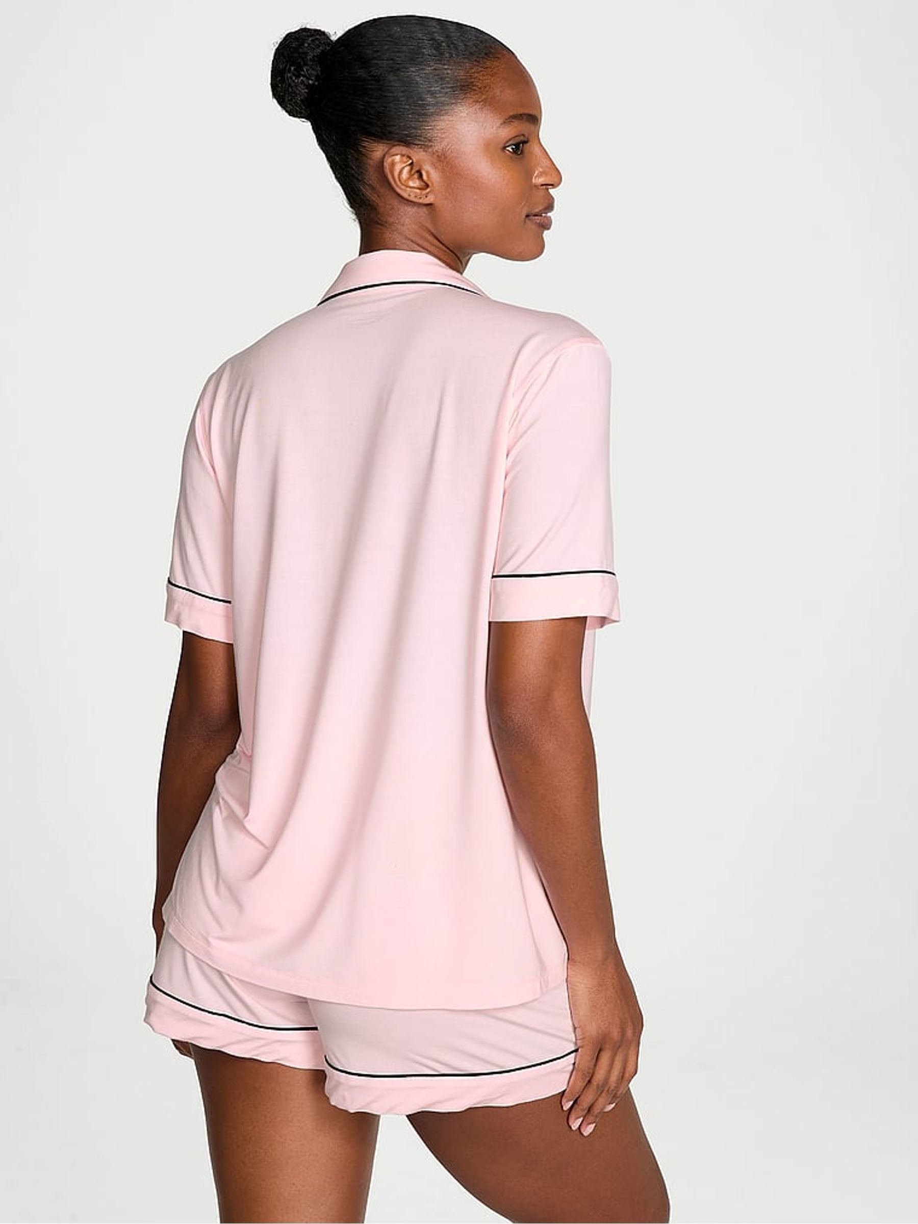 Angel Pink With Black Piping Modal Short Pyjama Set