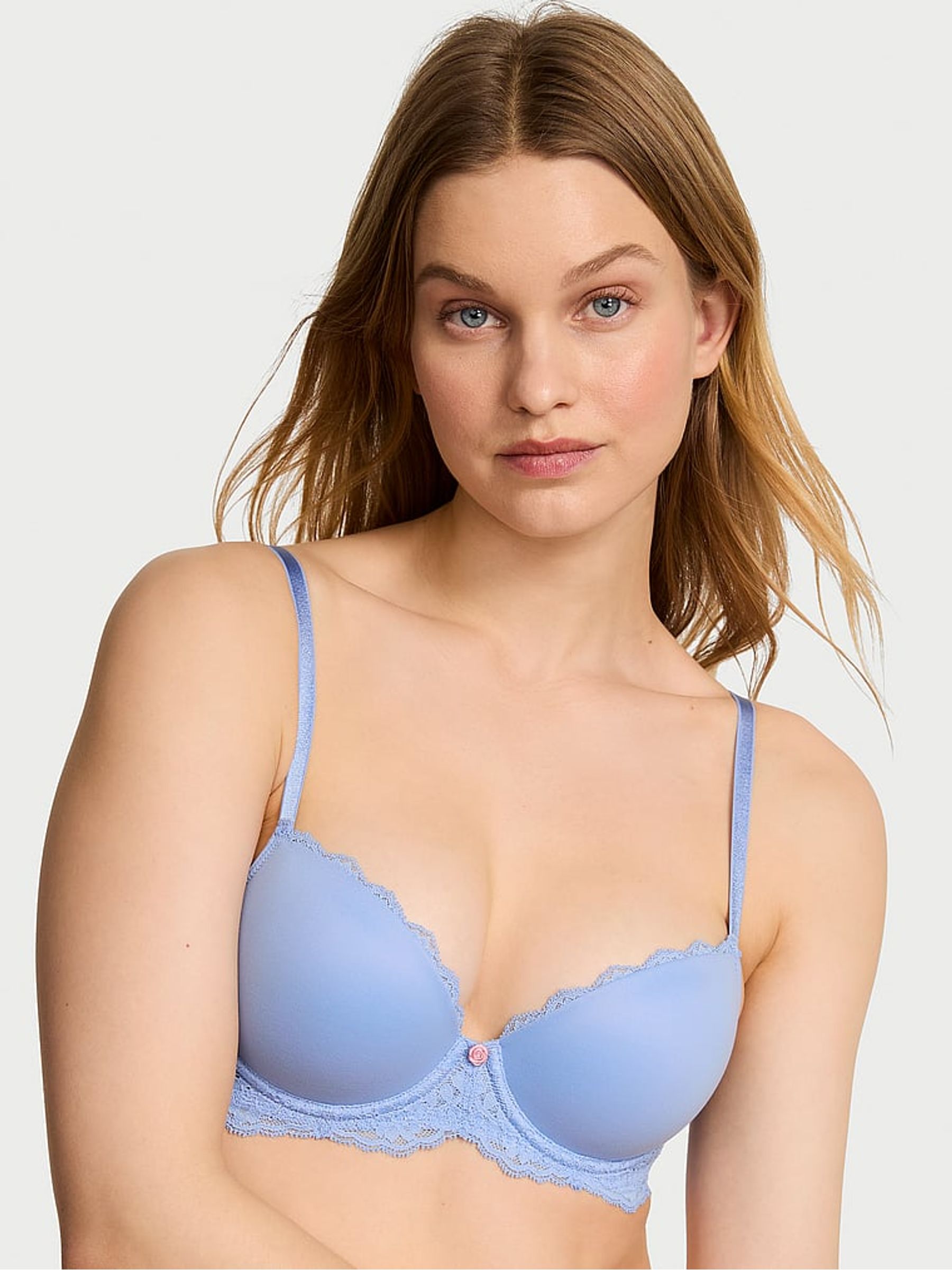 Blue Cameo Lace Trim Lightly Lined Demi Bra
