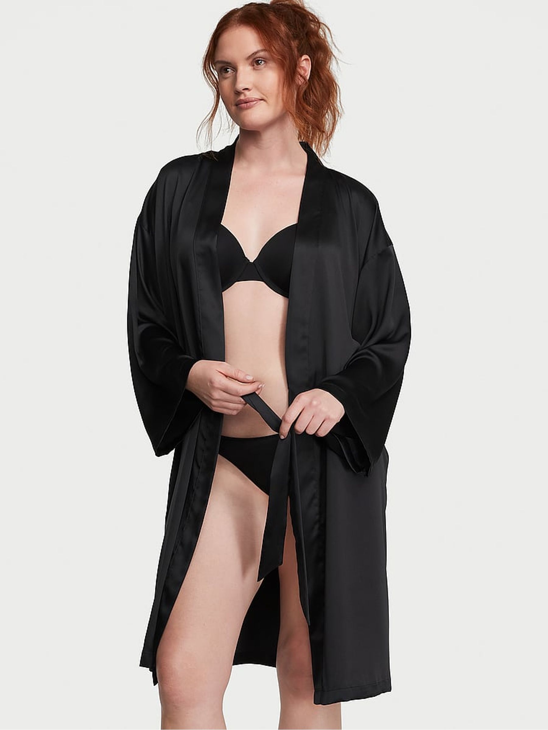 Black Satin Midi Robe