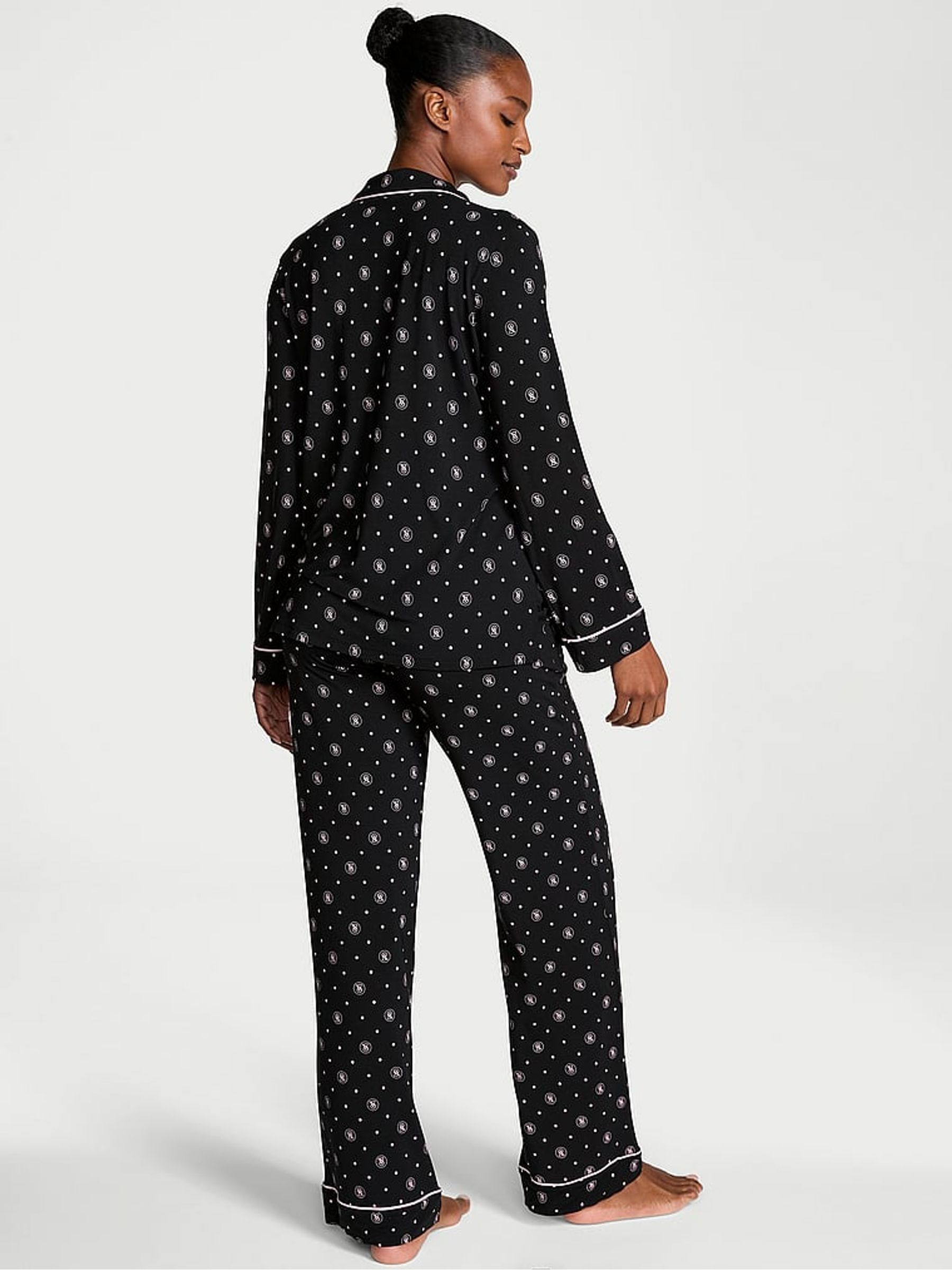 Black VS Dot Modal Long Pyjama Set