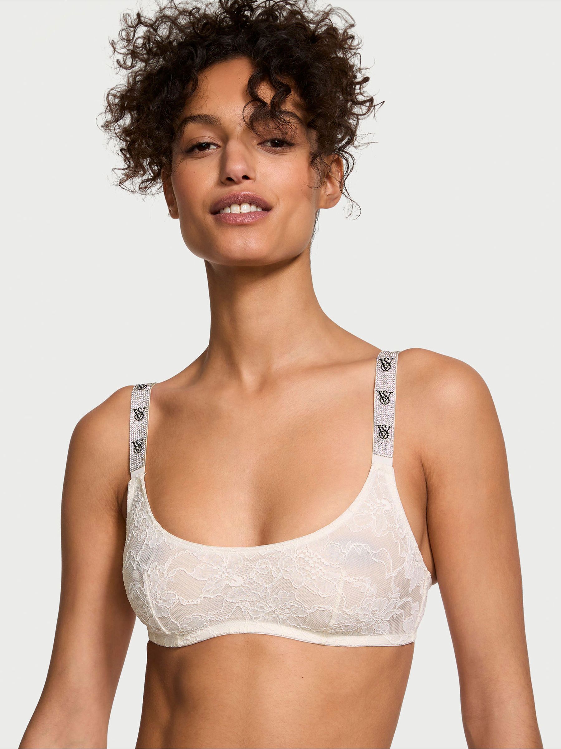 Coconut White Lace Monogram Shine Strap Bralette