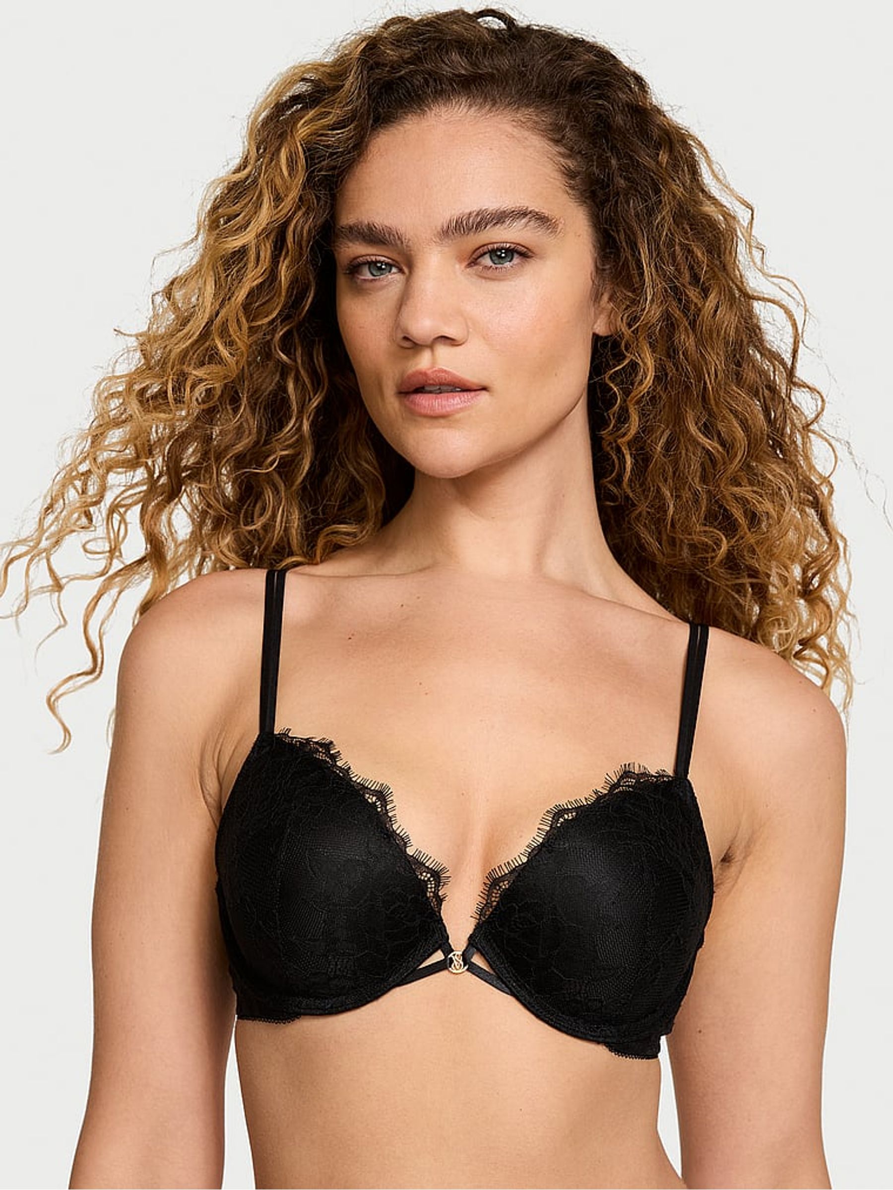 Black Push Up Rose Lace Bra