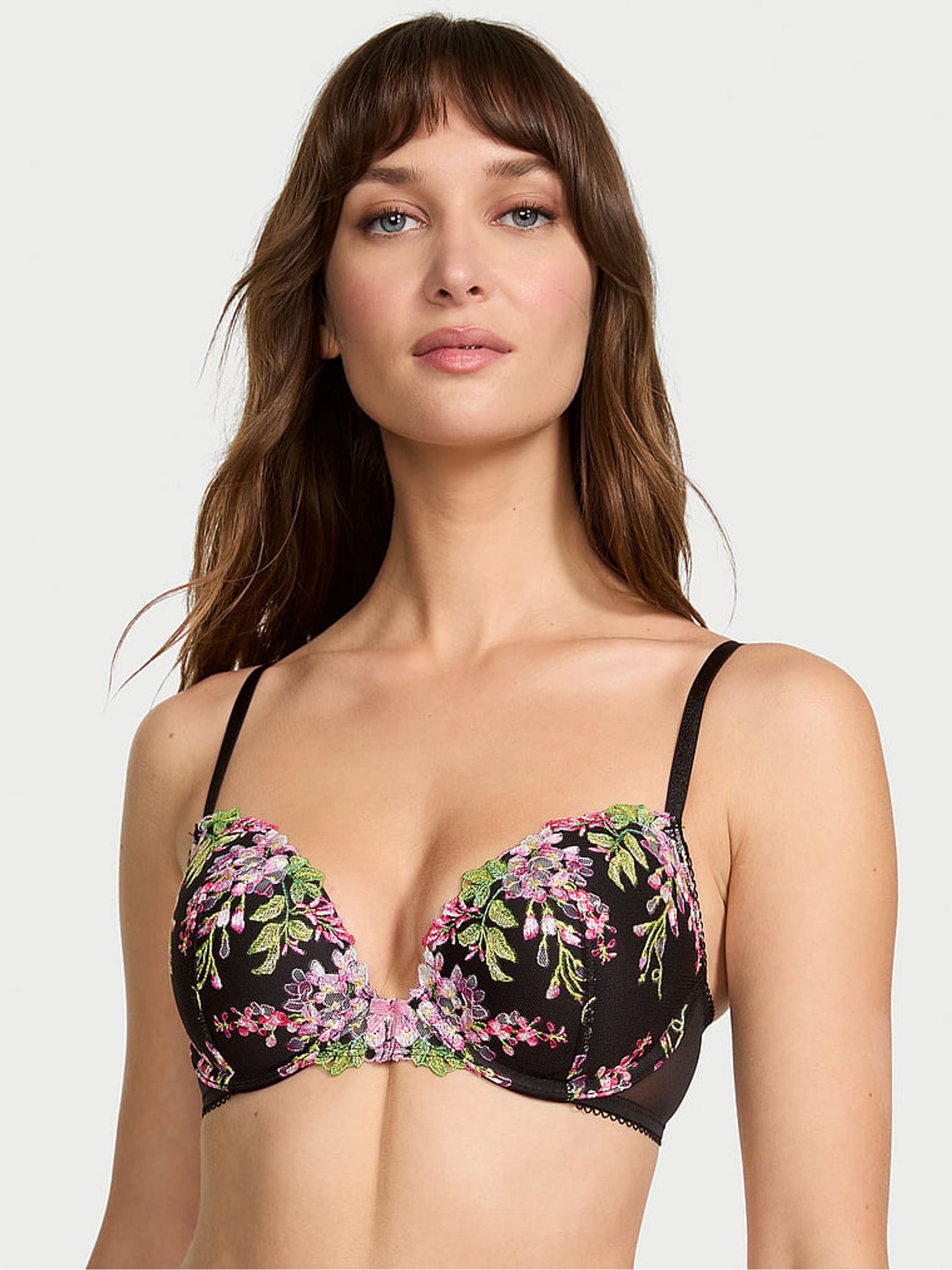 Black Push Up Wisteria Embroidery Bra