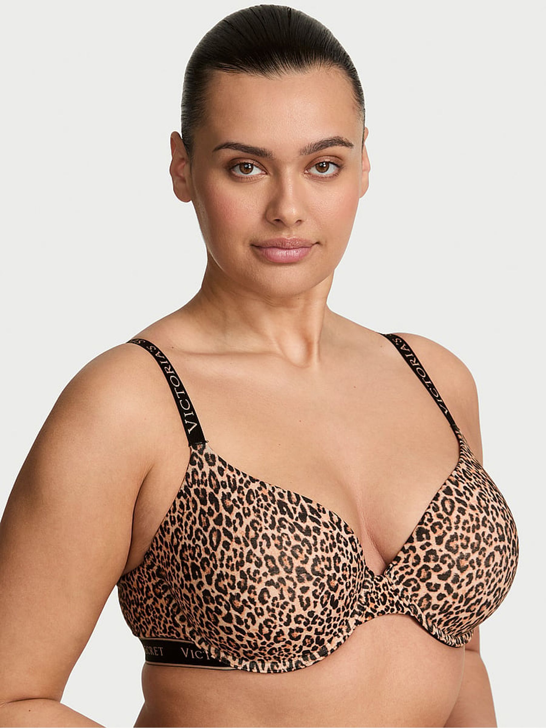 Leopard Brown Lightly Lined Demi Cotton Logo Bra