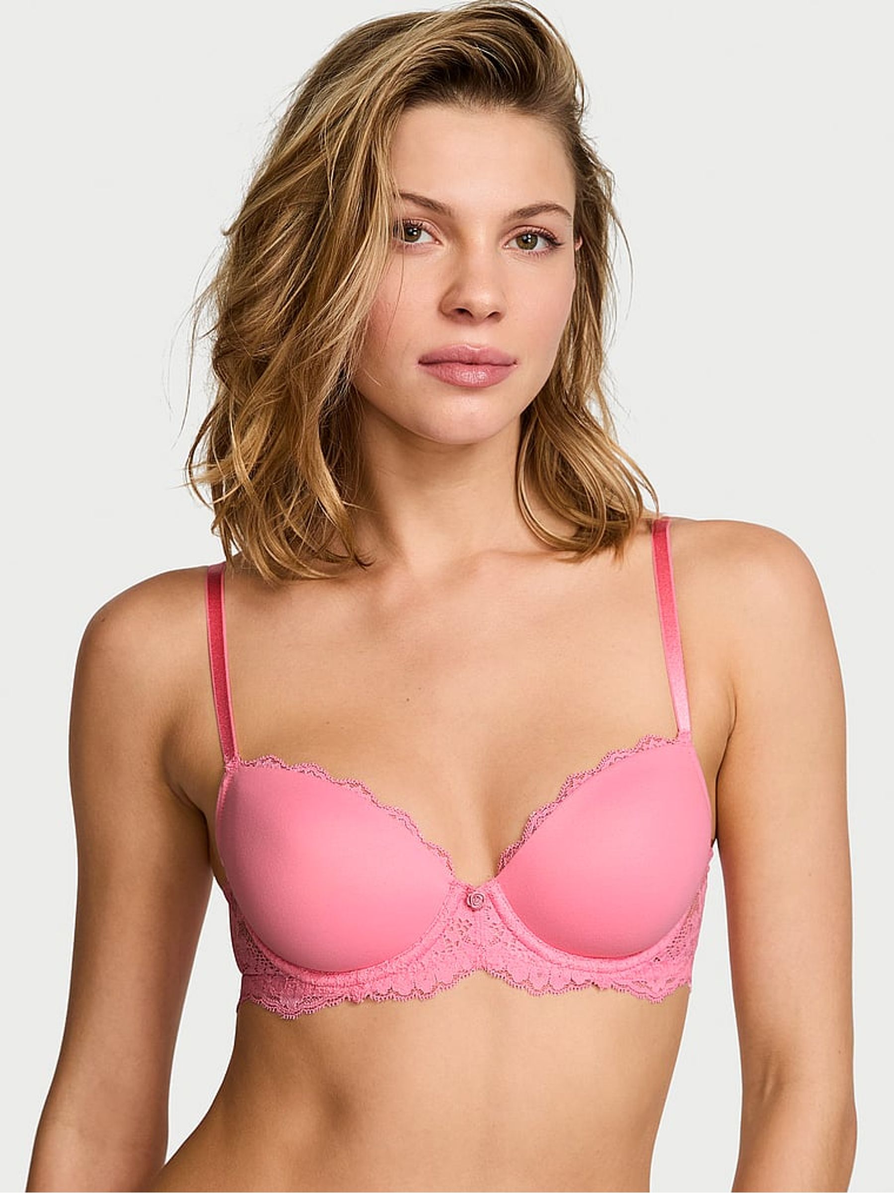 Pink Hope Lace Trim Lightly Lined Demi Bra